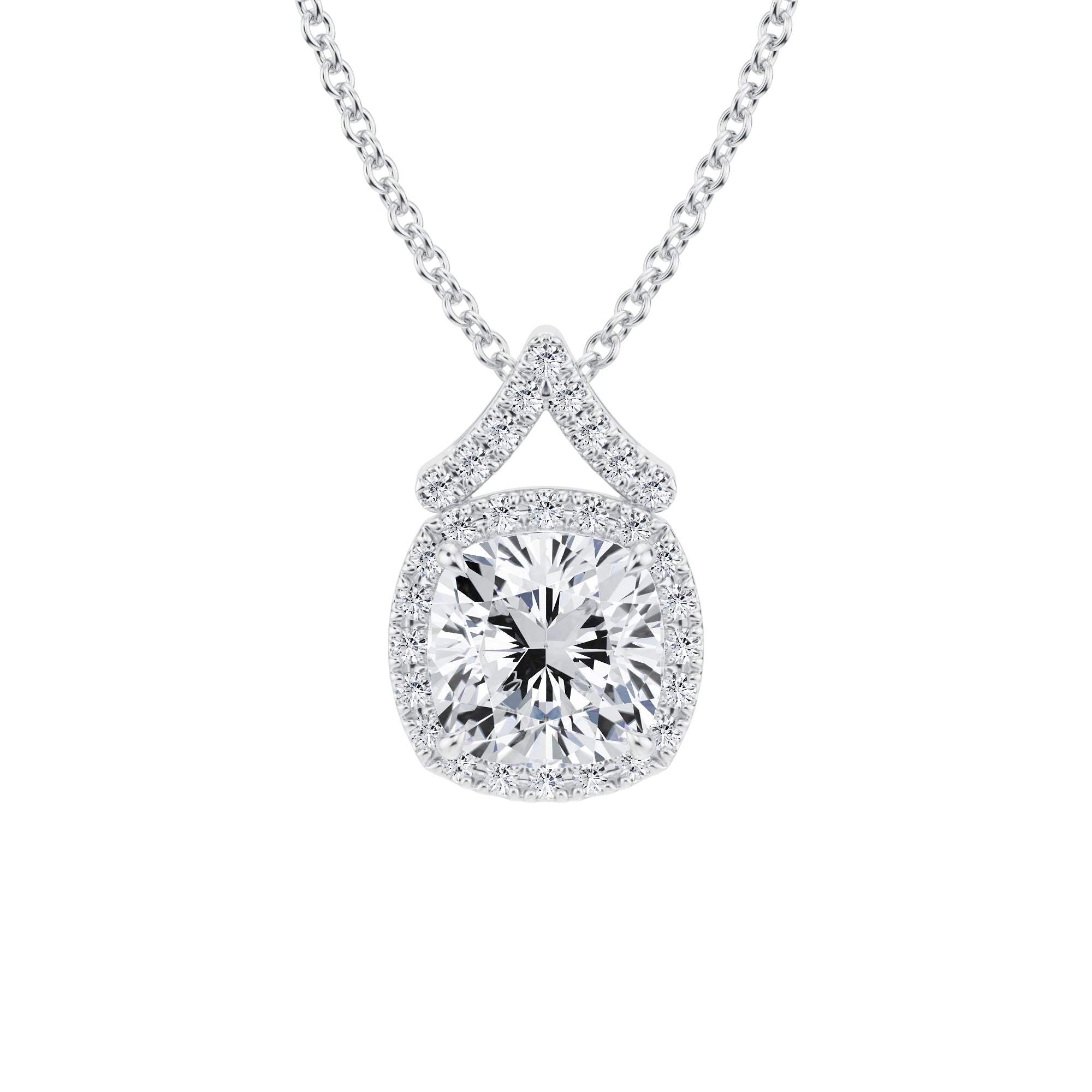 1 1/2 Carat Cushion Halo Pendants - Michael Gabriels