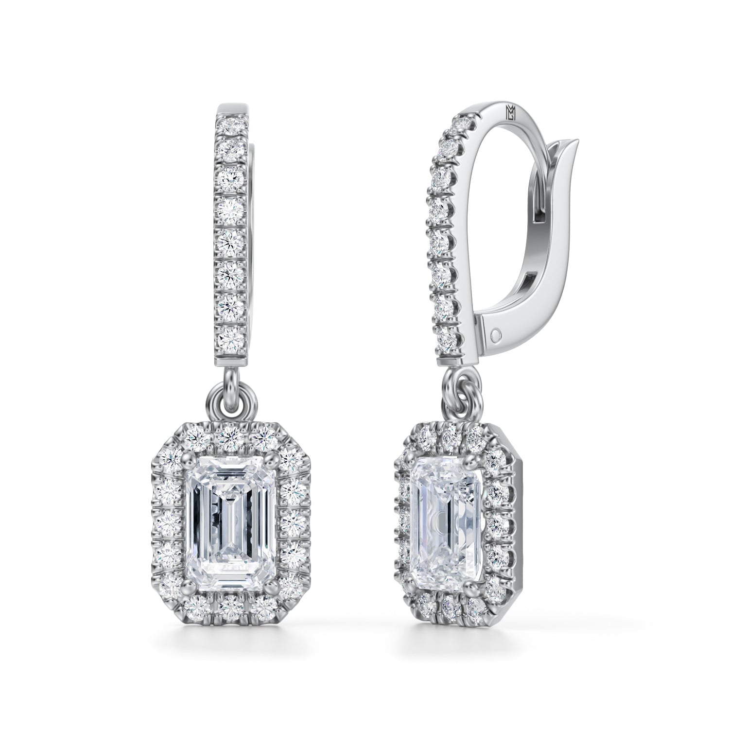 1 1/4 Carat Emerald Halo Drop Earrings - Michael Gabriels