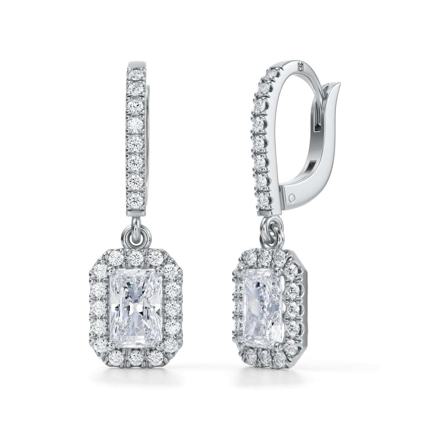 1 1/4 Carat Radiant Halo Drop Earrings - Michael Gabriels
