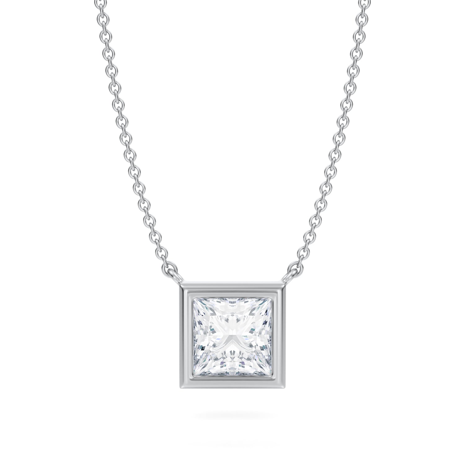 1.5 Carat Princess Cut Bezel Solitaire Pendant Necklace - Michael Gabriels