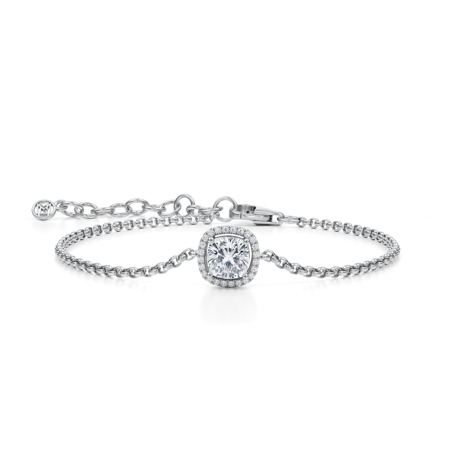 1 Carat Cushion Halo Chain Bracelet - Michael Gabriels