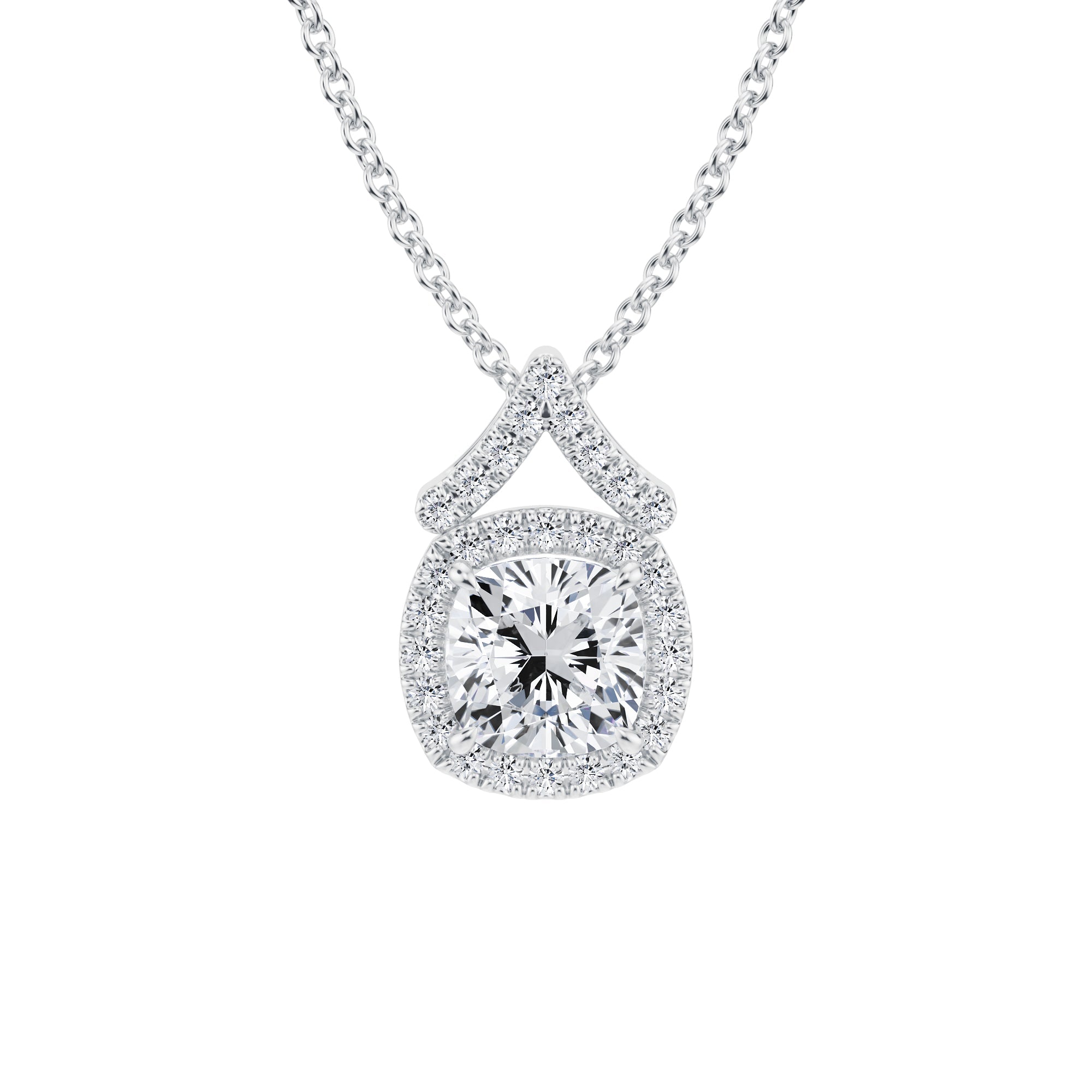 1 Carat Cushion Halo Pendants - Michael Gabriels
