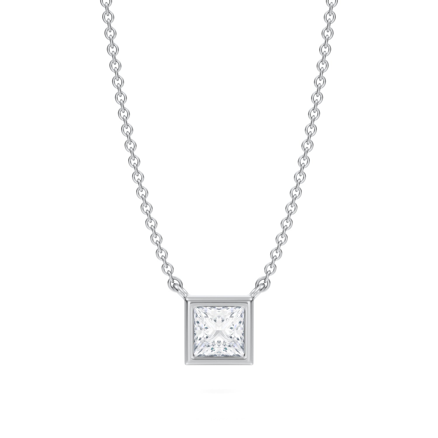 1/2 Carat Princess Cut Bezel Solitaire Pendant Necklace - Michael Gabriels