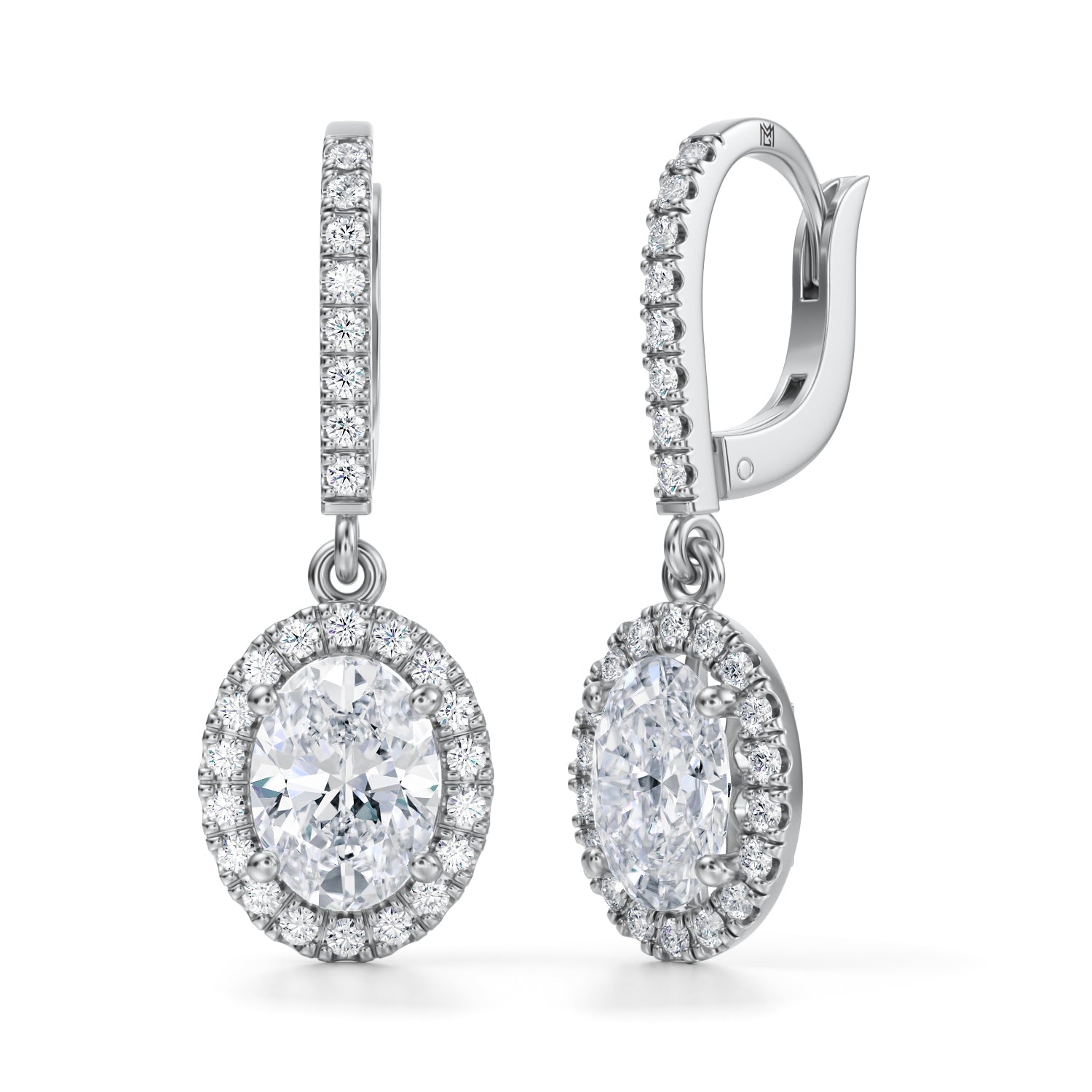 2 1/2 Carat Oval Halo Drop Earrings - Michael Gabriels