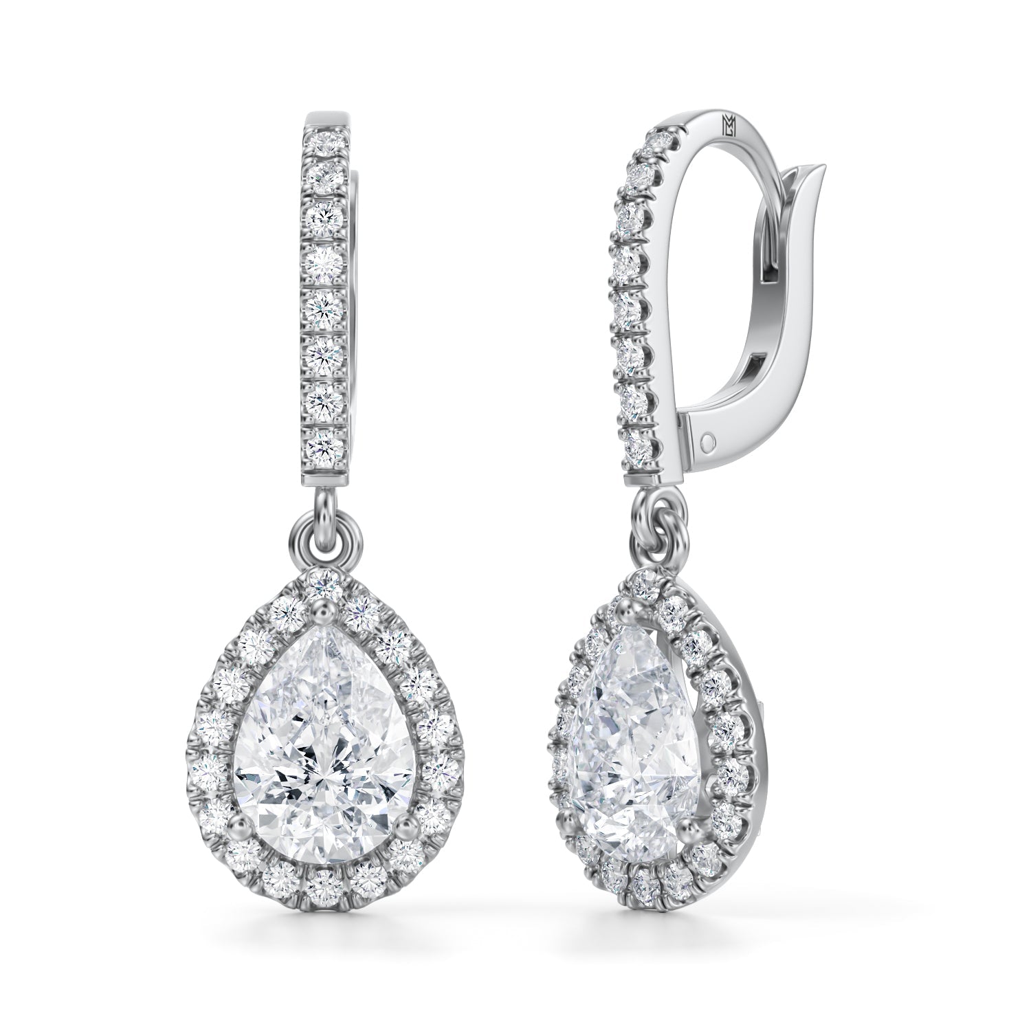 2 1/2 Carat Pear Halo Drop Earrings - Michael Gabriels