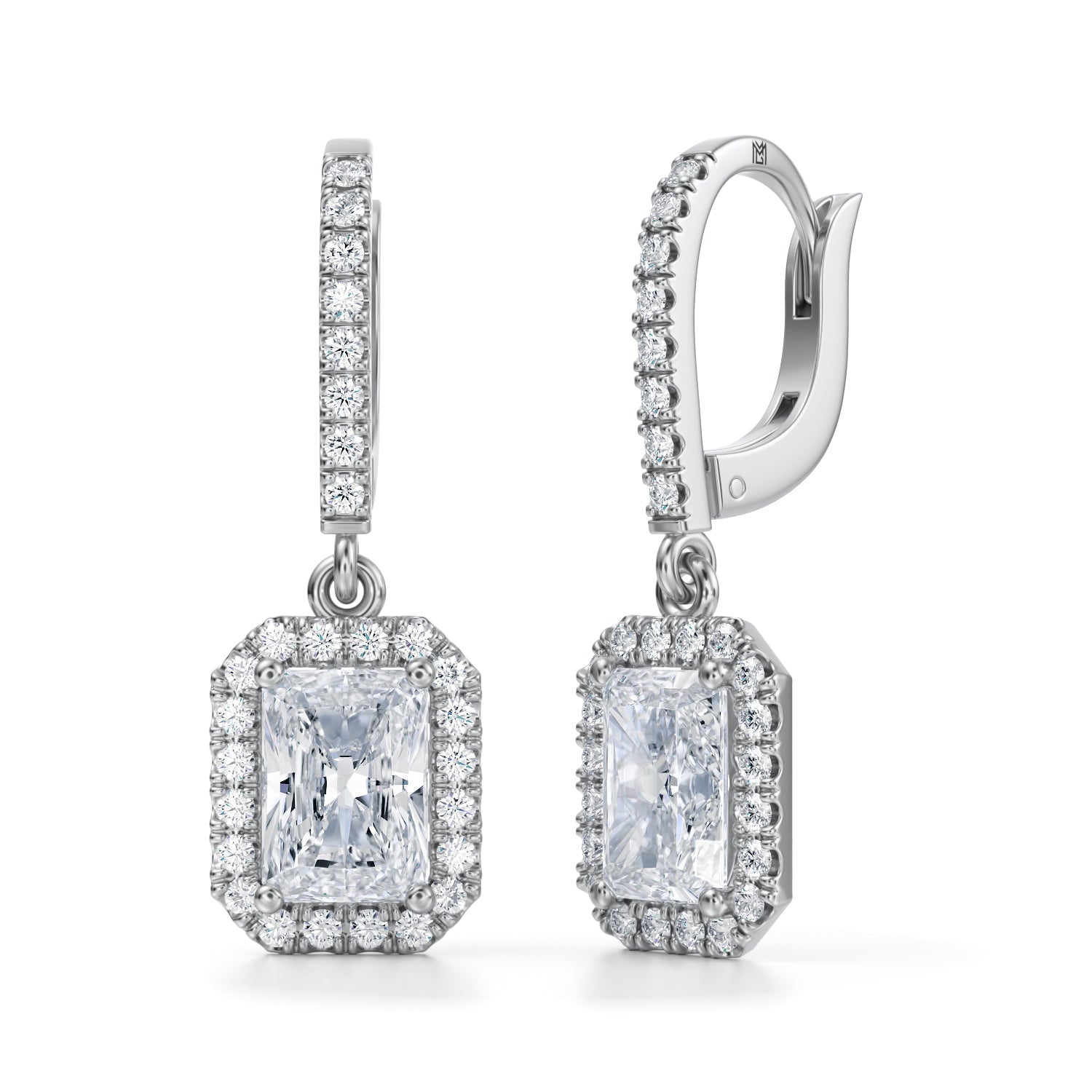 2 1/2 Carat Radiant Halo Drop Earrings - Michael Gabriels