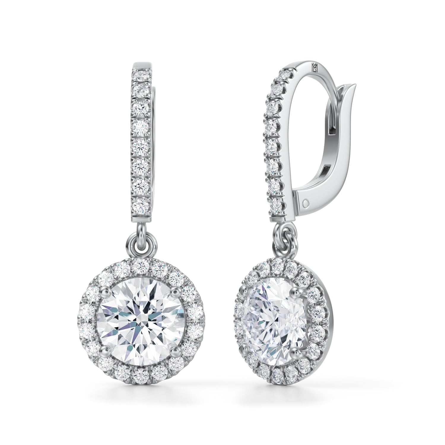 2 1/2 Carat Round Halo Drop Earrings - Michael Gabriels