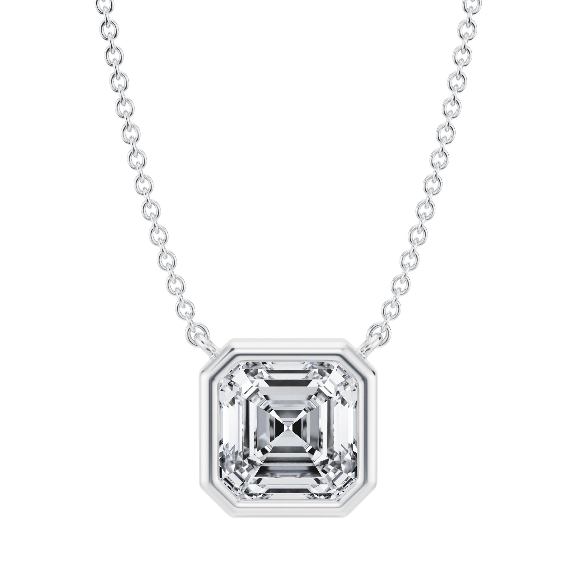 Carat Asscher Cut Bezel Solitaire Pendant Necklace