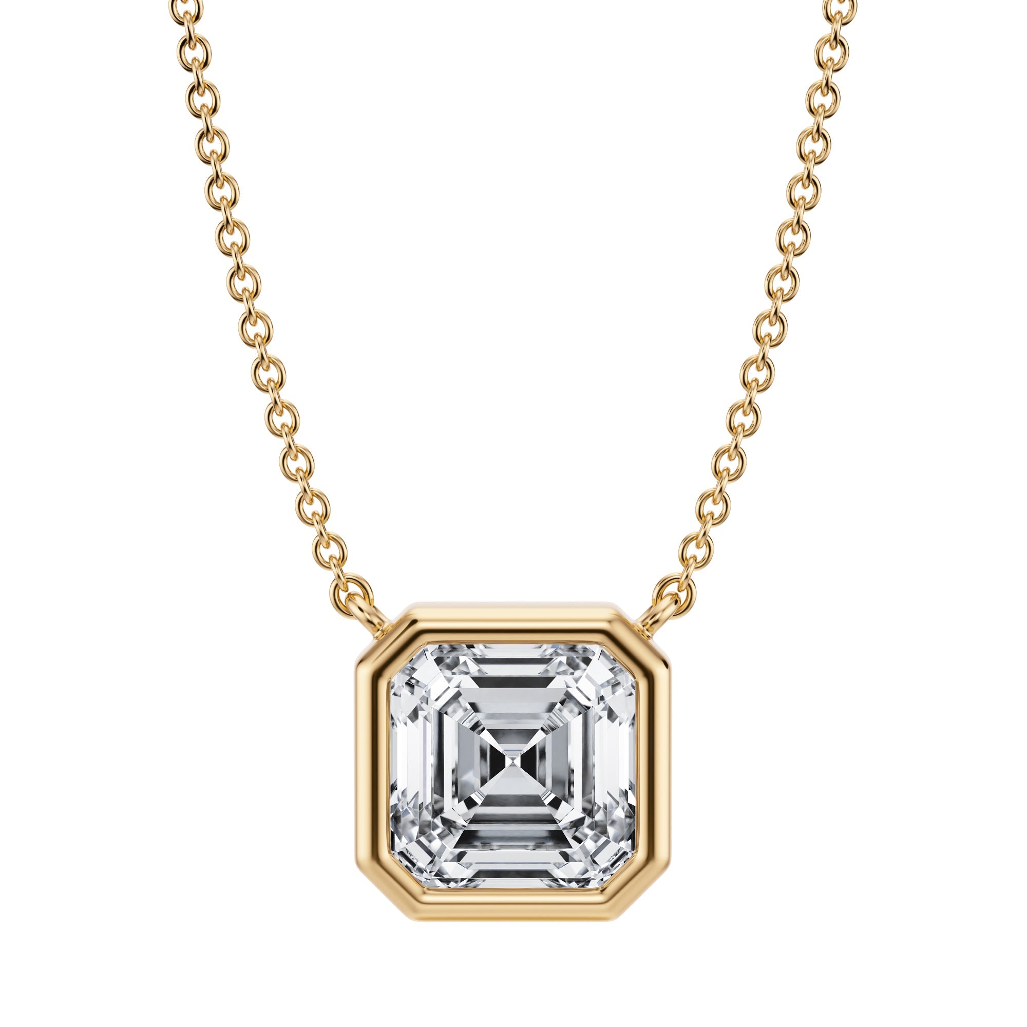 2.5 Carat Asscher Cut Bezel Solitaire Pendant Necklace - Michael Gabriels