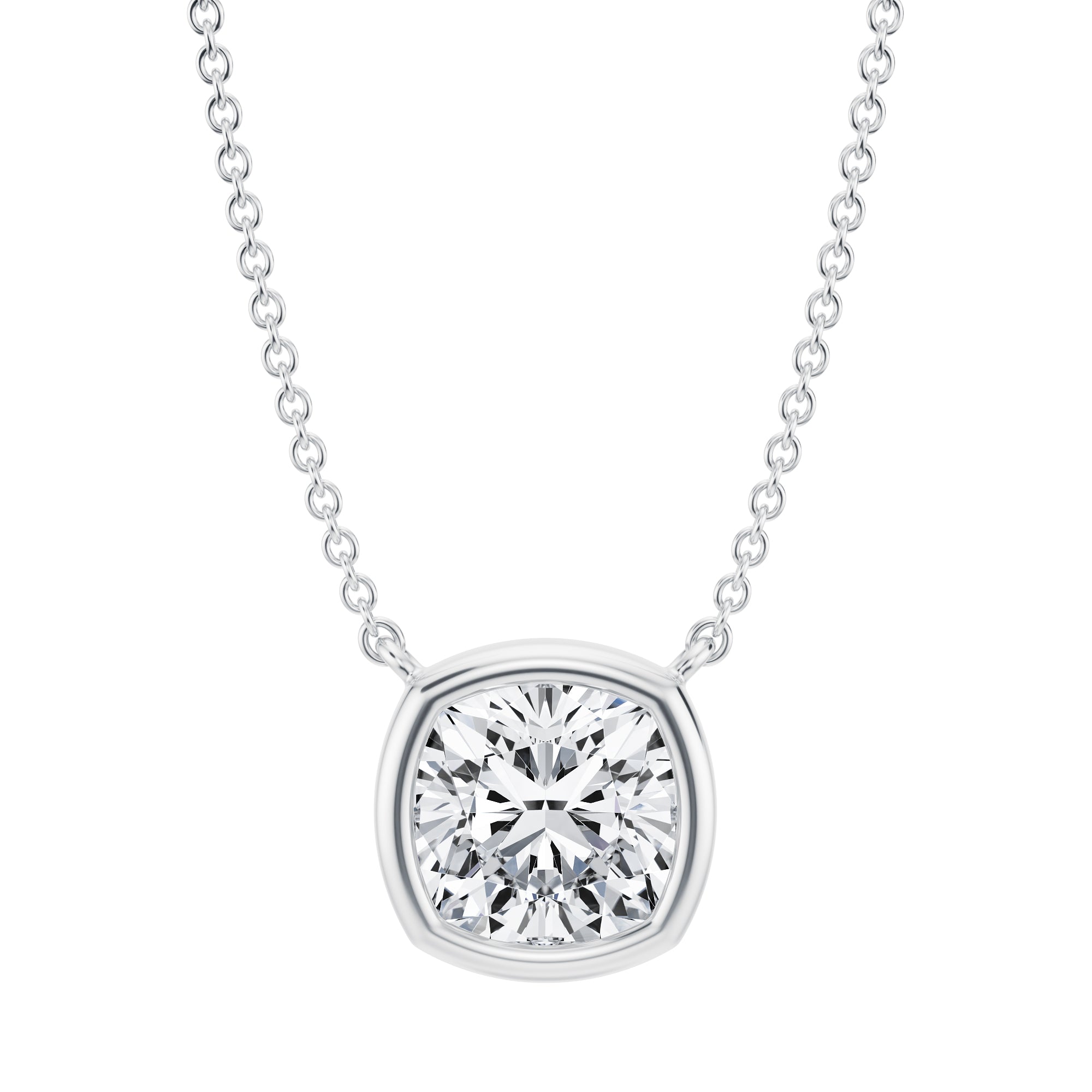2.5 Carat Cushion Bezel Solitaire Pendant Necklace - Michael Gabriels