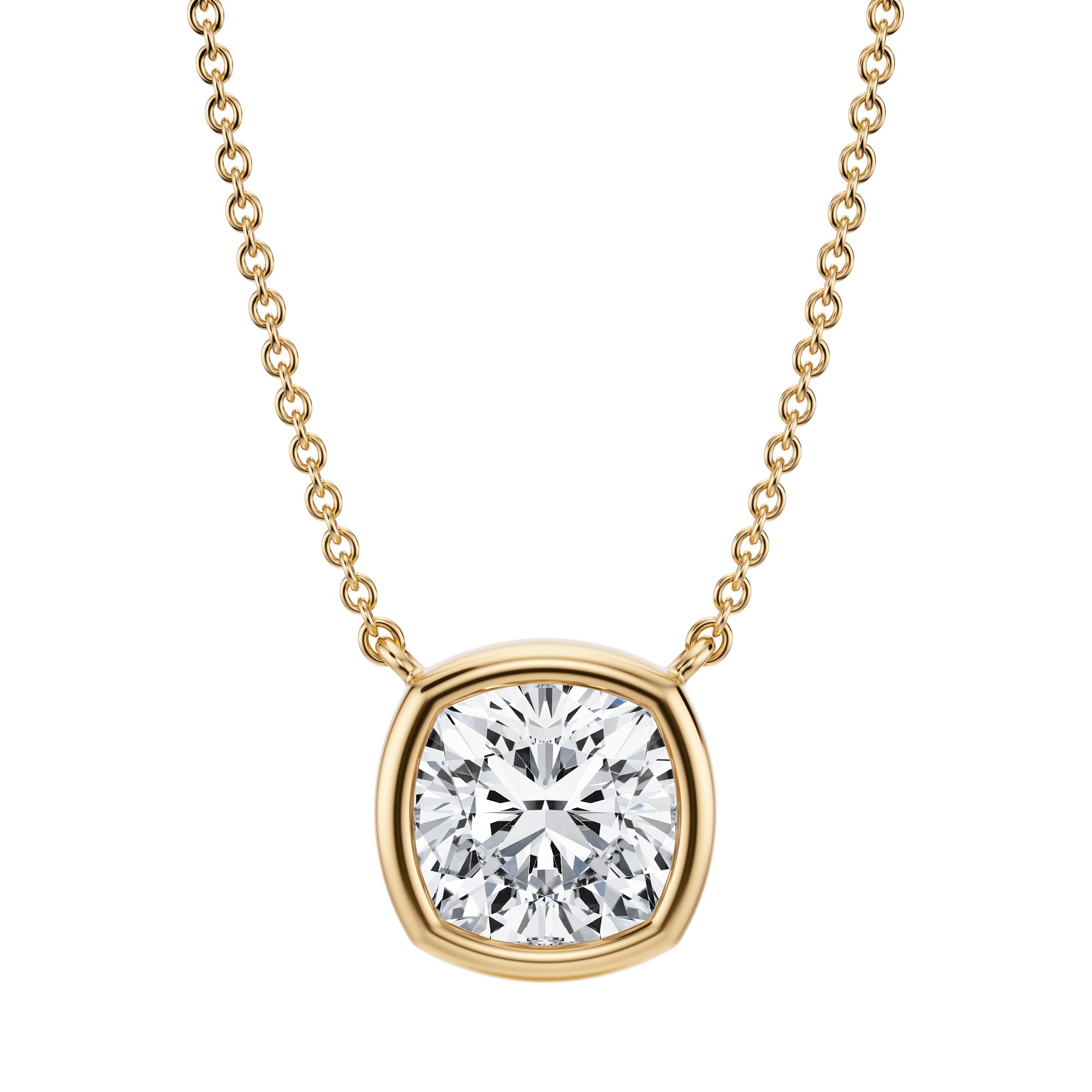 2.5 Carat Cushion Bezel Solitaire Pendant Necklace - Michael Gabriels