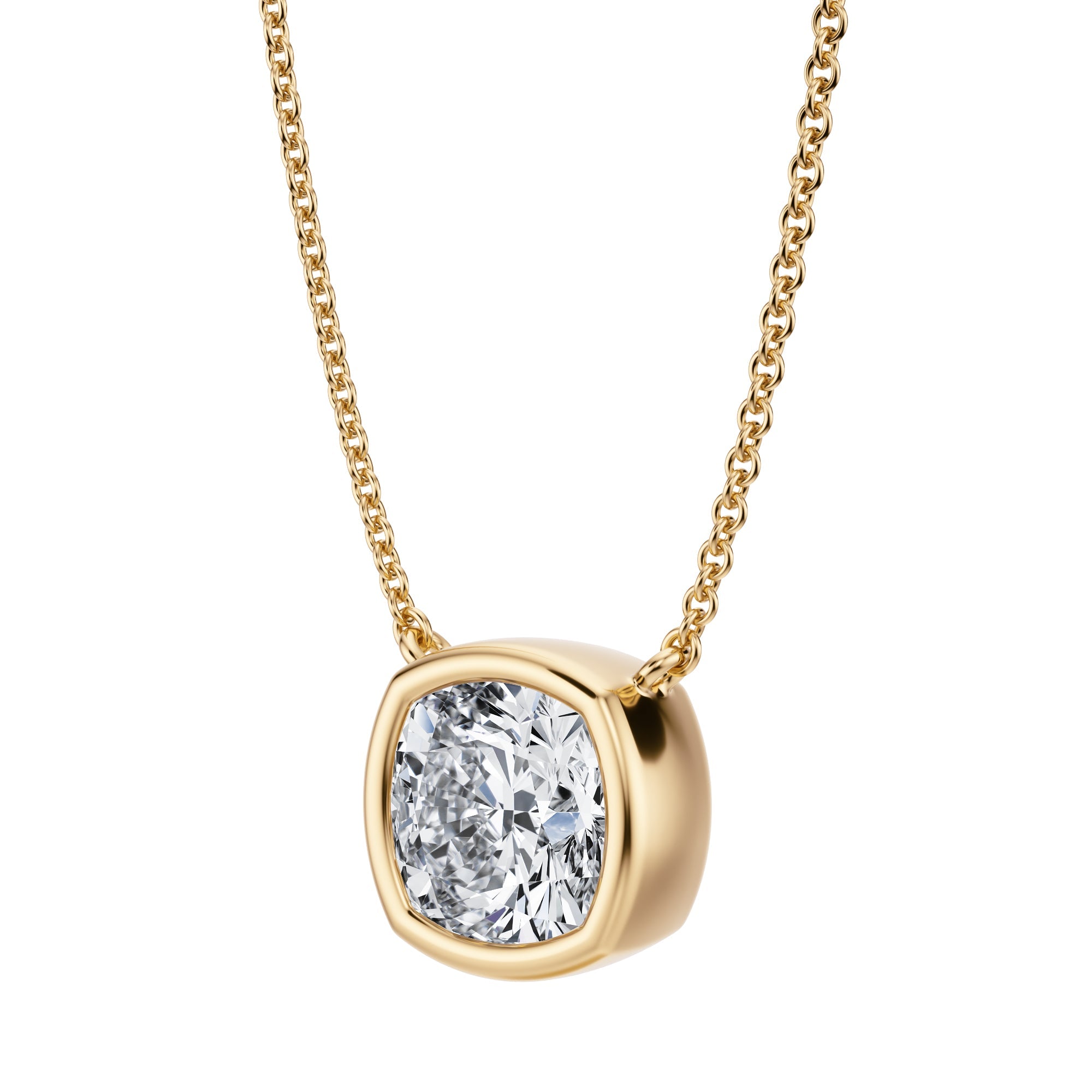 2.5 Carat Cushion Bezel Solitaire Pendant Necklace - Michael Gabriels