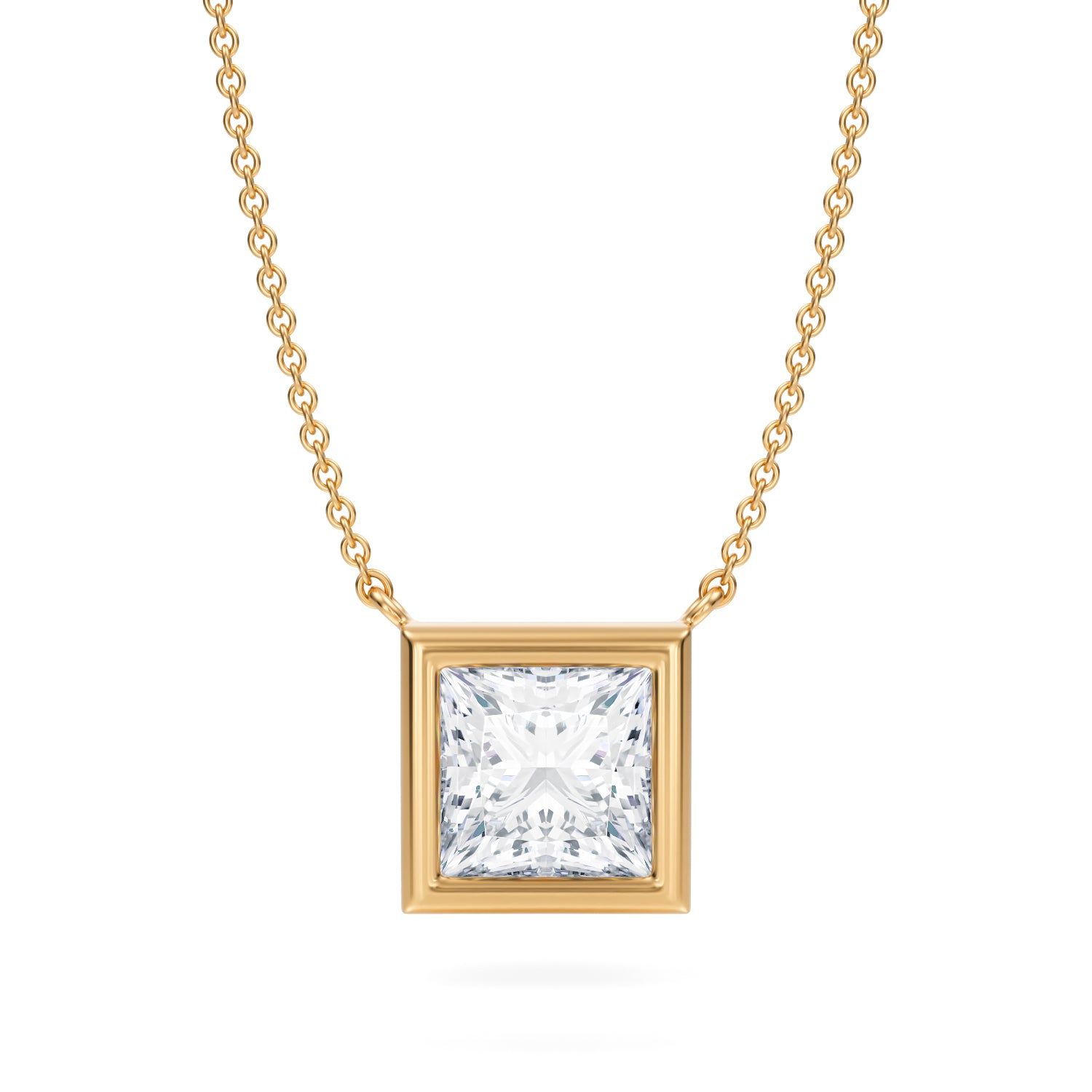 2.5 Carat Princess Cut Bezel Solitaire Pendant Necklace - Michael Gabriels