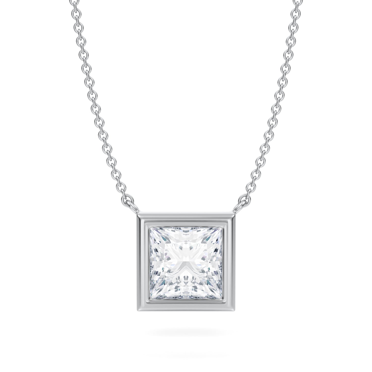 2.5 Carat Princess Cut Bezel Solitaire Pendant Necklace - Michael Gabriels