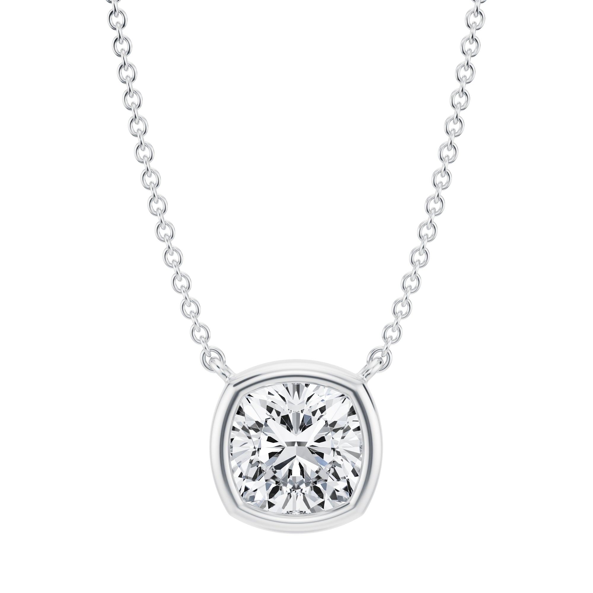 2 Carat Cushion Bezel Solitaire Pendant Necklace - Michael Gabriels