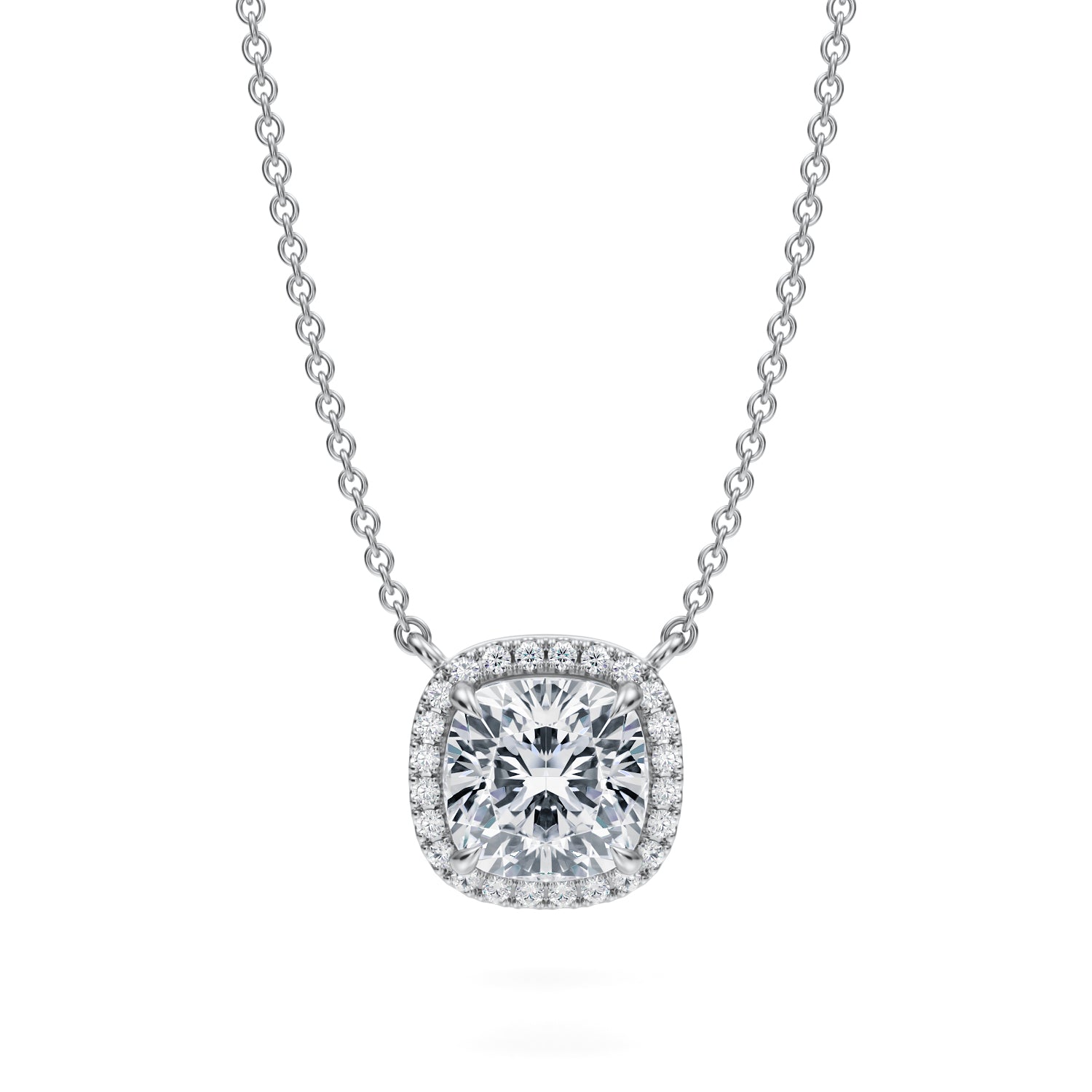 2 Carat Cushion Classic Halo Pendant - Michael Gabriels