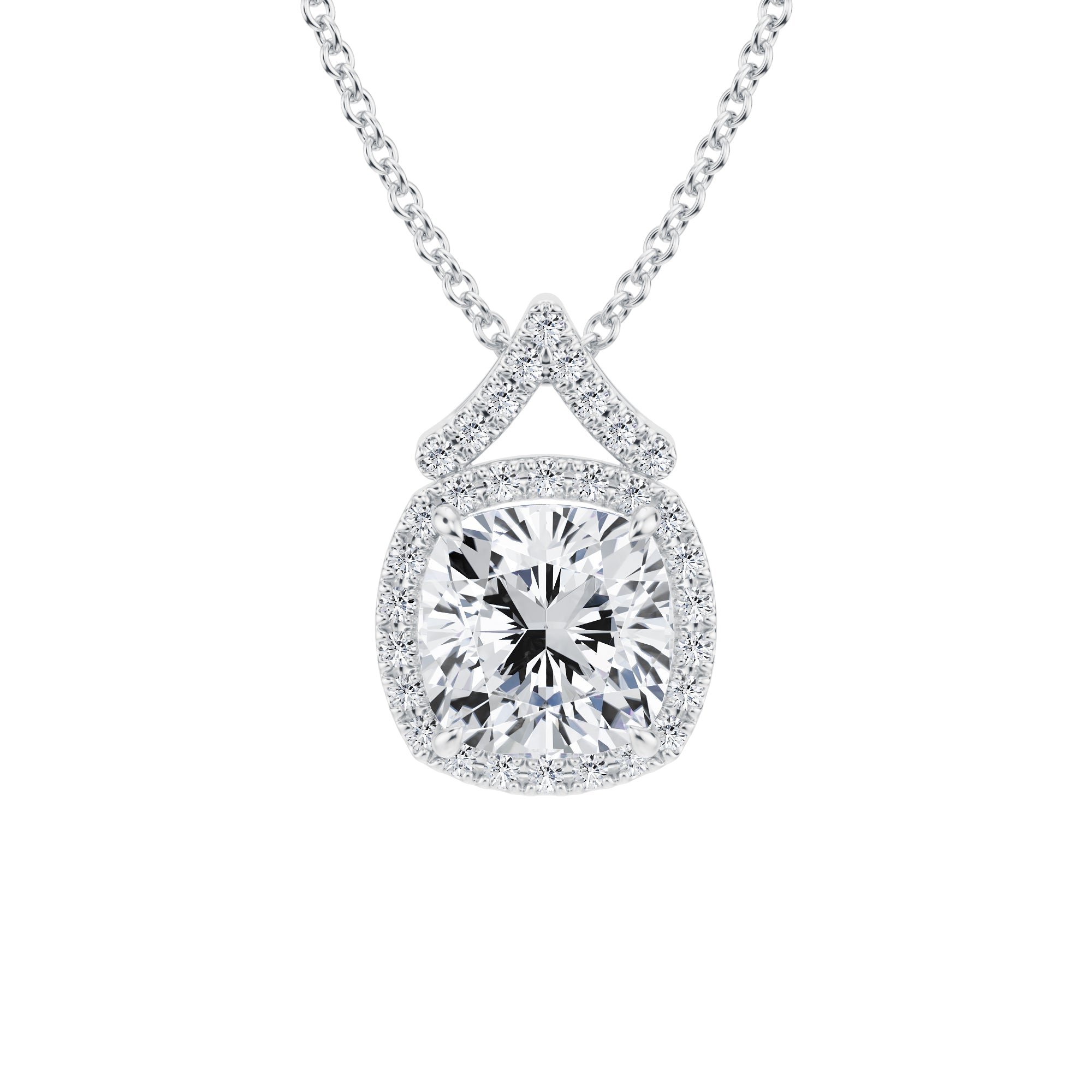 2 Carat Cushion Halo Pendants - Michael Gabriels