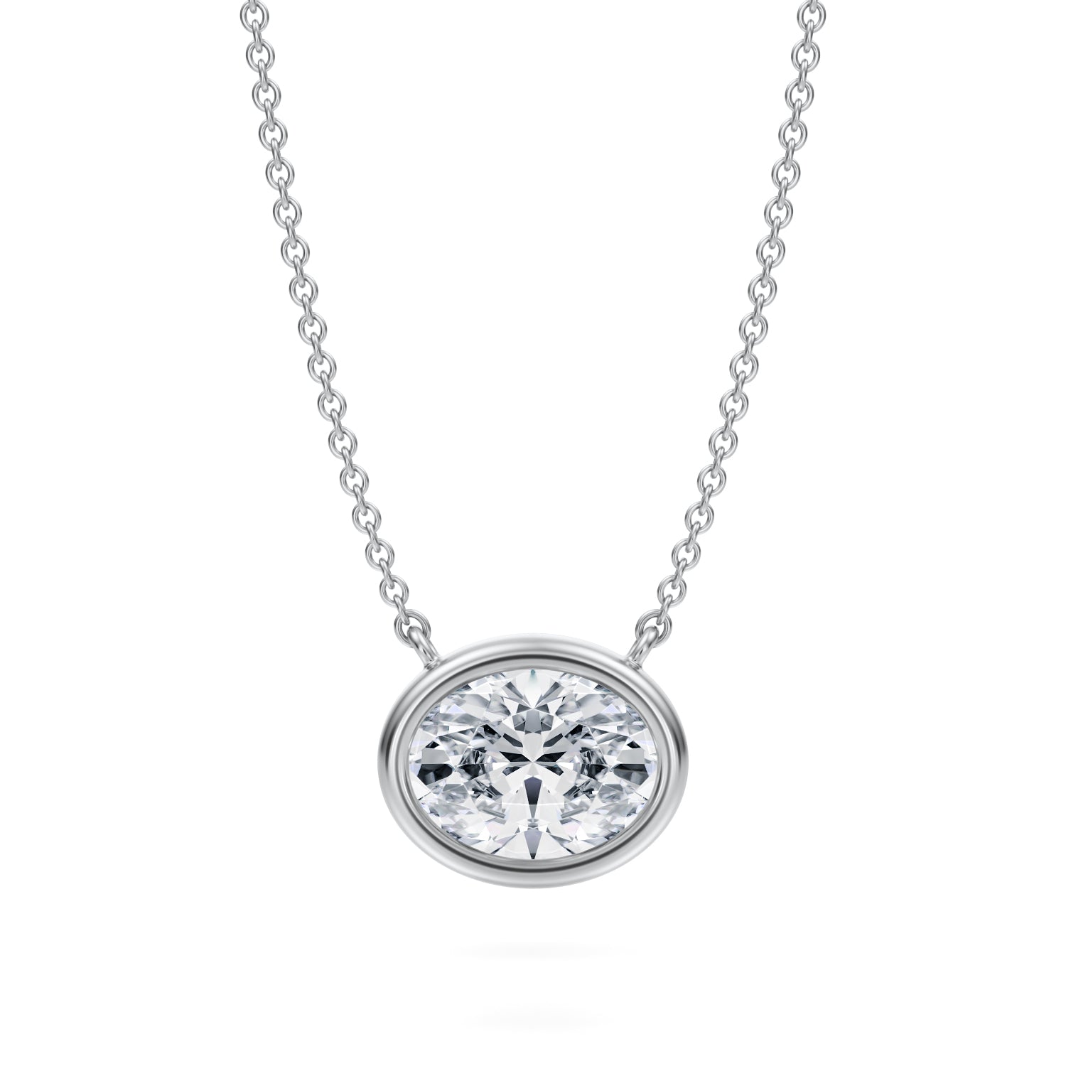 2 Carat Oval Bezel Solitaire Pendant Necklace - Michael Gabriels