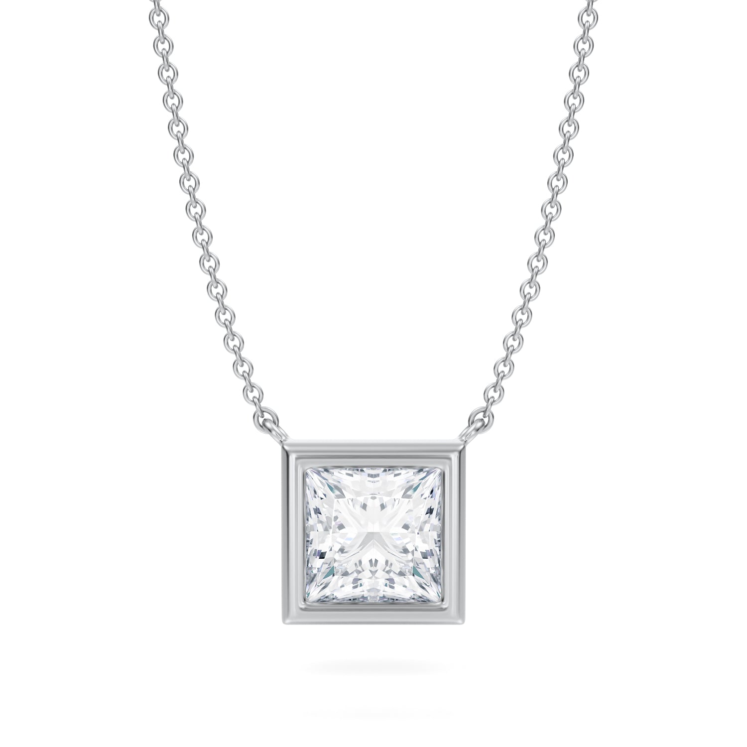 2 Carat Princess Cut Bezel Solitaire Pendant Necklace - Michael Gabriels