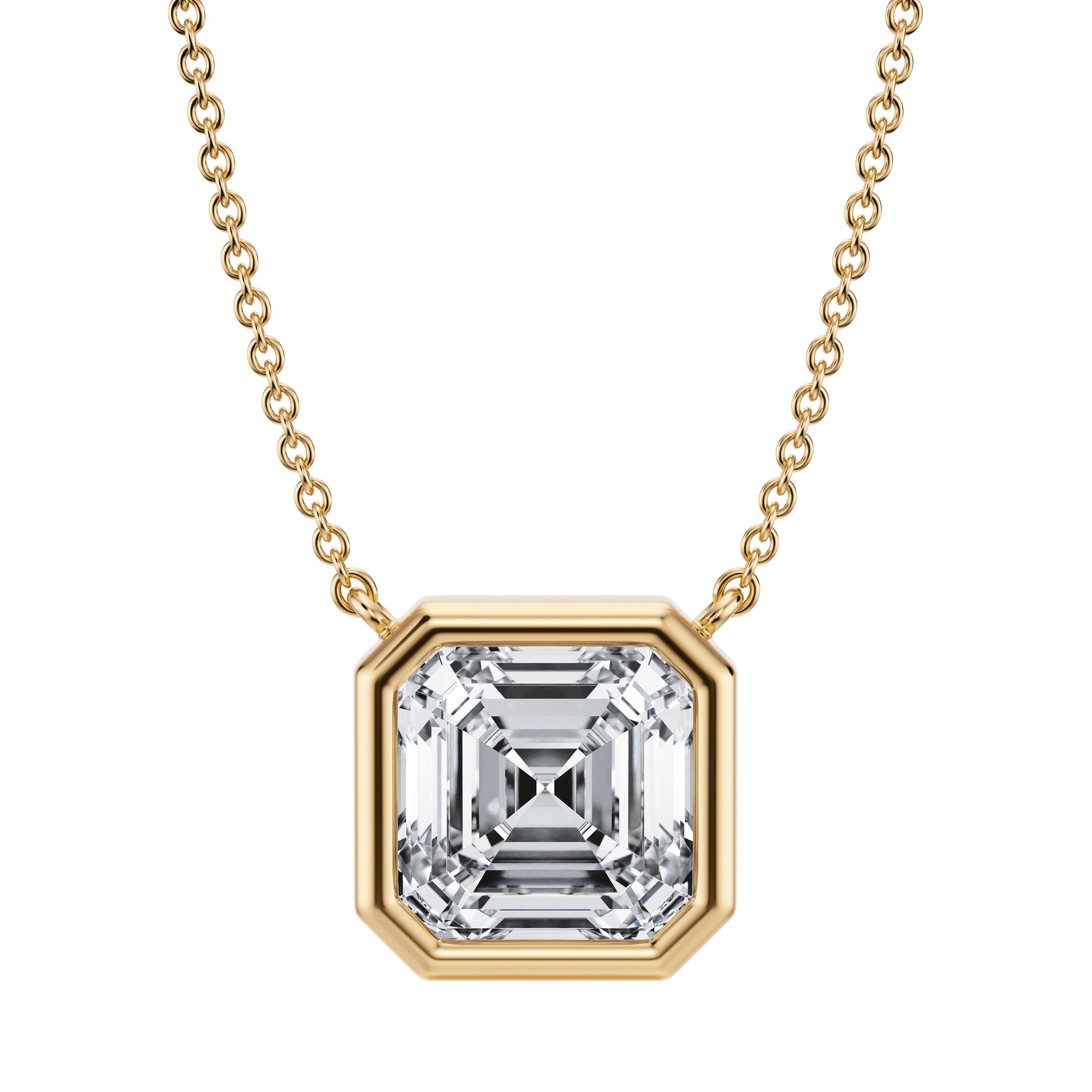 3.5 Carat Asscher Cut Bezel Solitaire Pendant Necklace - Michael Gabriels