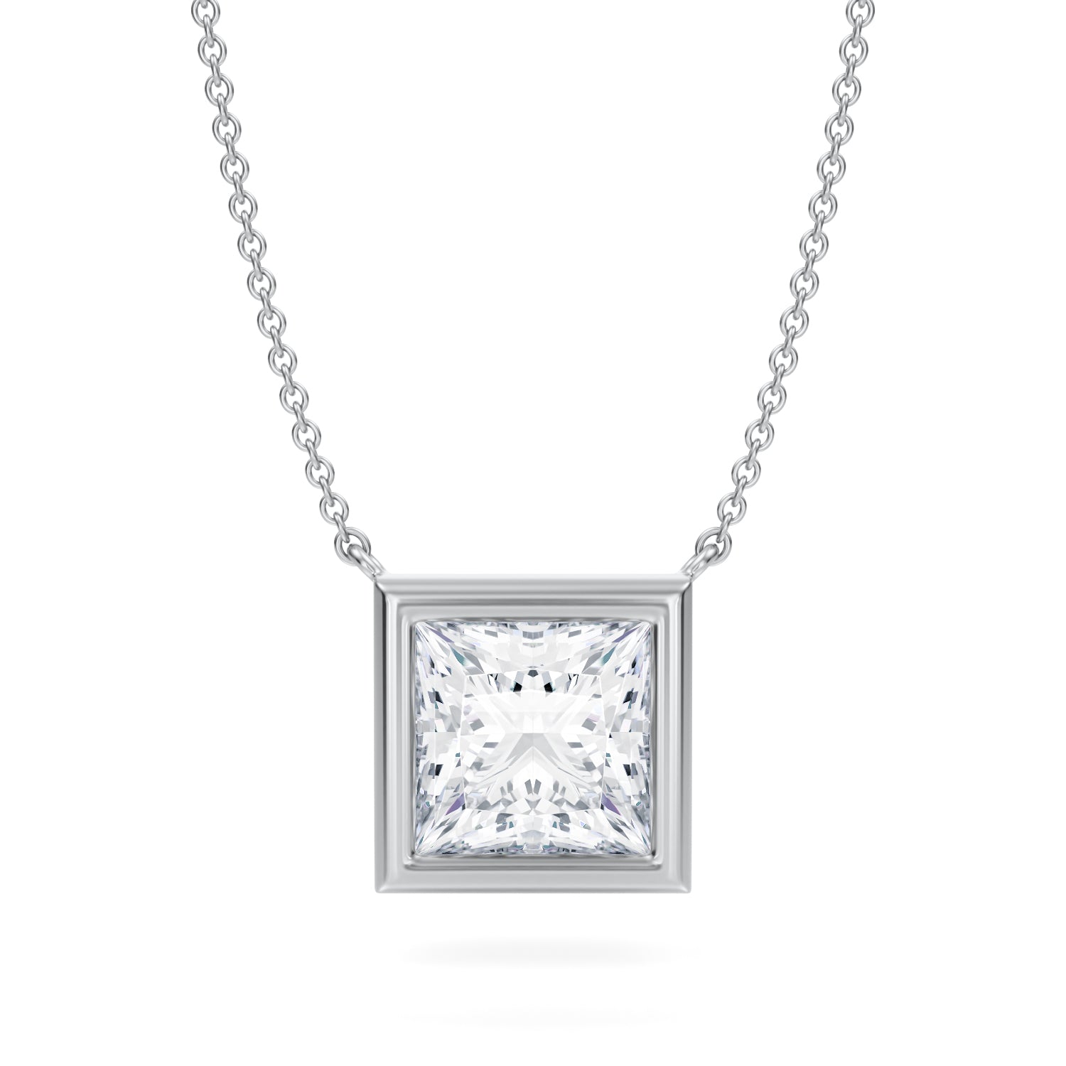 3.5 Carat Princess Cut Bezel Solitaire Pendant Necklace - Michael Gabriels