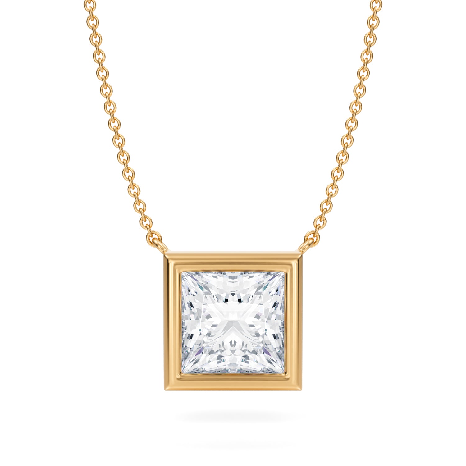 3.5 Carat Princess Cut Bezel Solitaire Pendant Necklace - Michael Gabriels