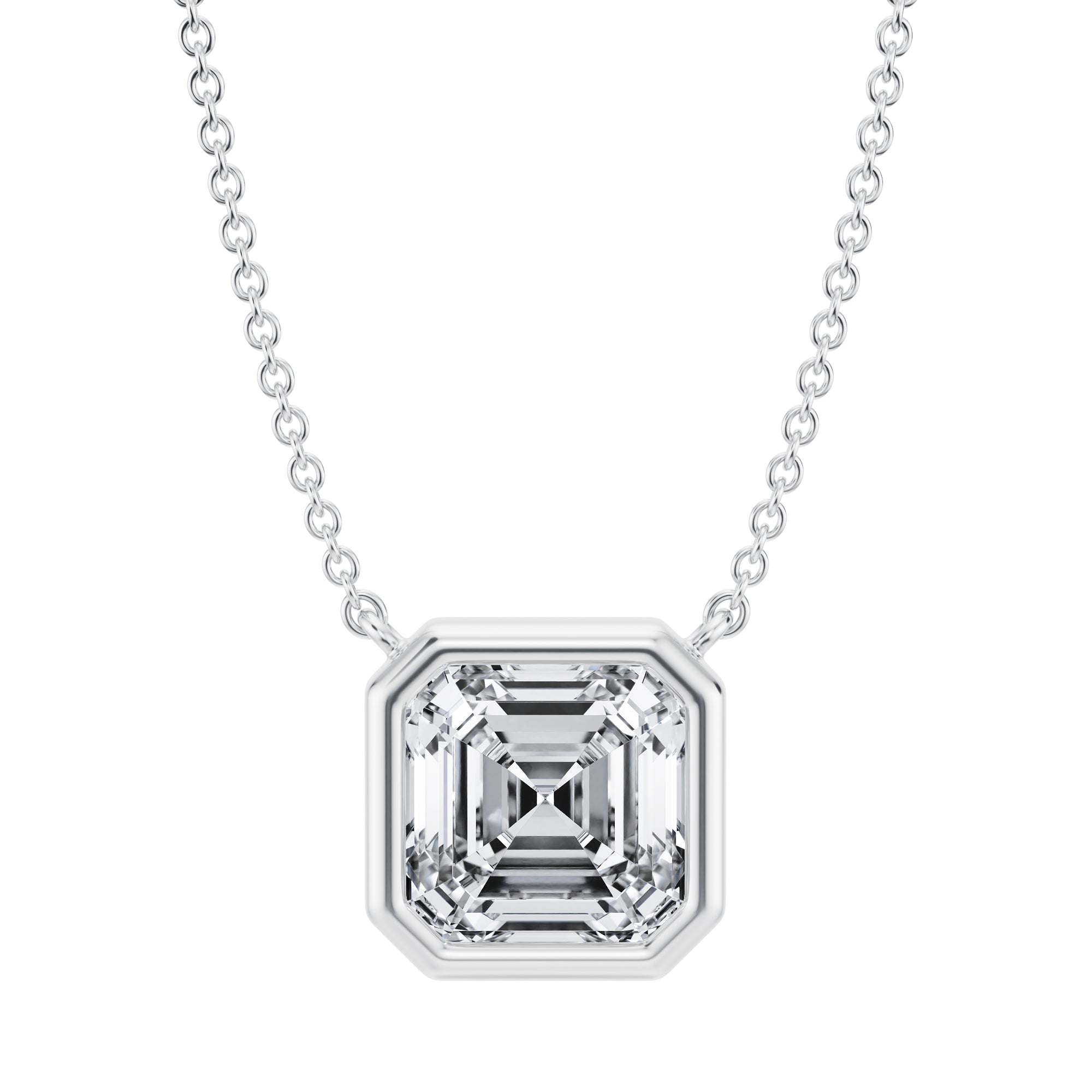 3 Carat Asscher Cut Bezel Solitaire Pendant Necklace - Michael Gabriels