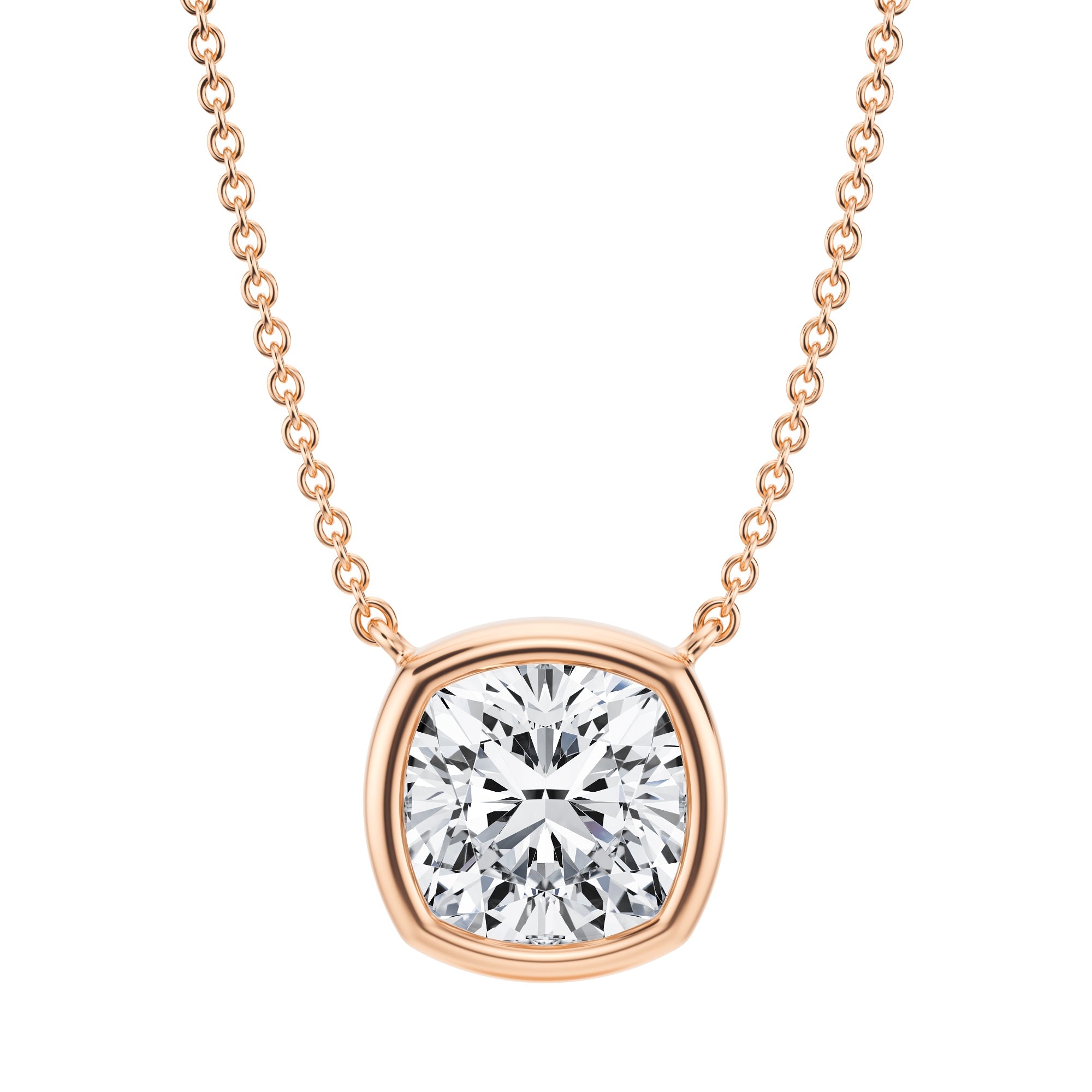 3 Carat Cushion Bezel Solitaire Pendant Necklace - Michael Gabriels