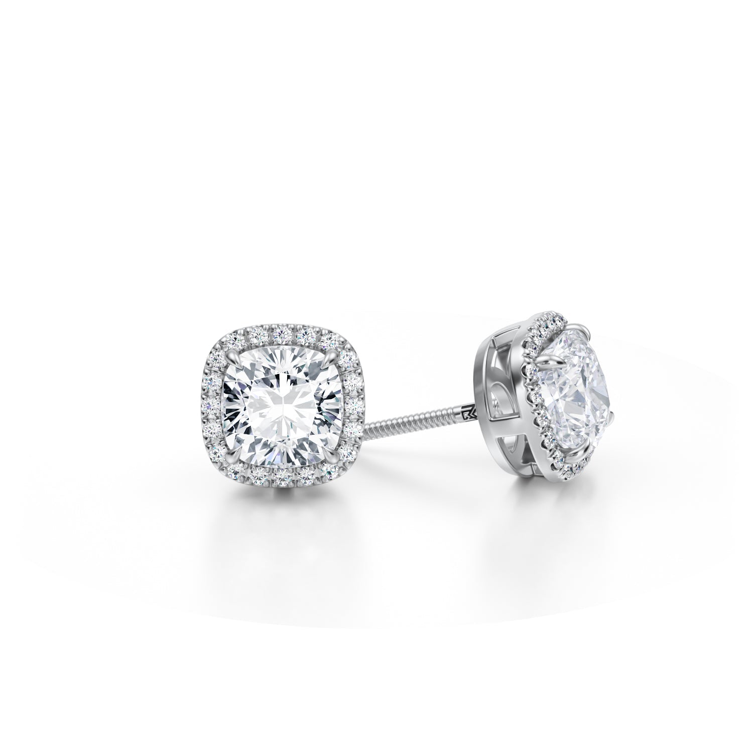 3 Carat Cushion Halo Stud Earrings - Michael Gabriels