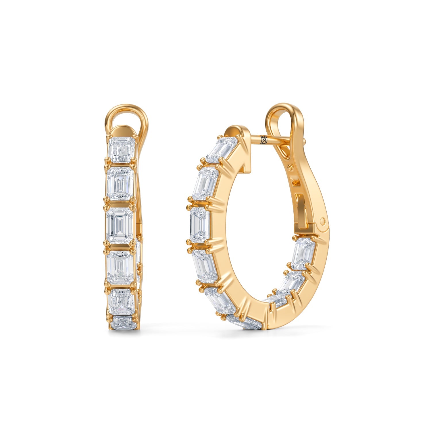3 Carat Emerald Inside Out Lab Grown Diamond Hoop Earrings - Michael Gabriels