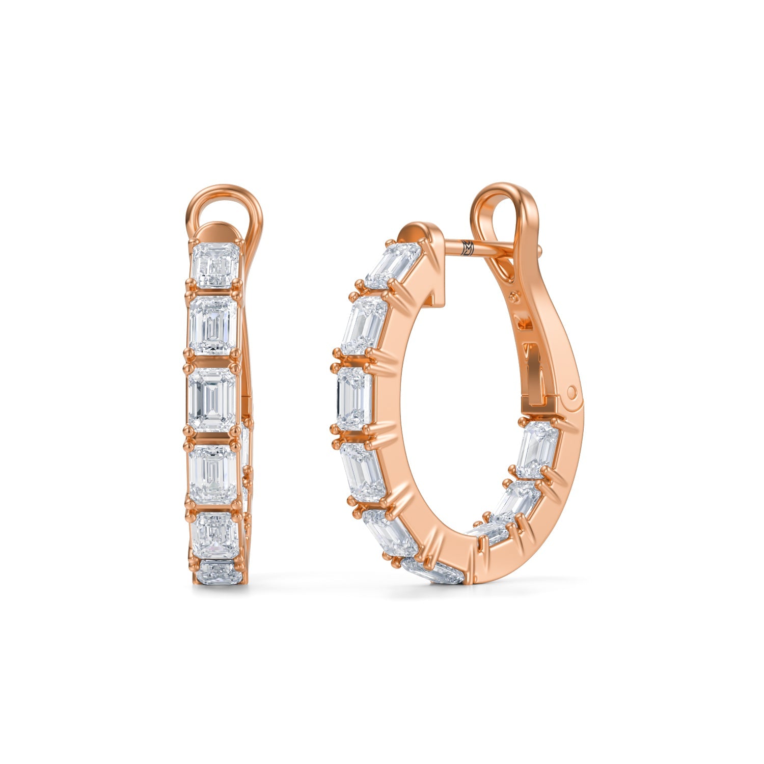 3 Carat Emerald Inside Out Lab Grown Diamond Hoop Earrings - Michael Gabriels