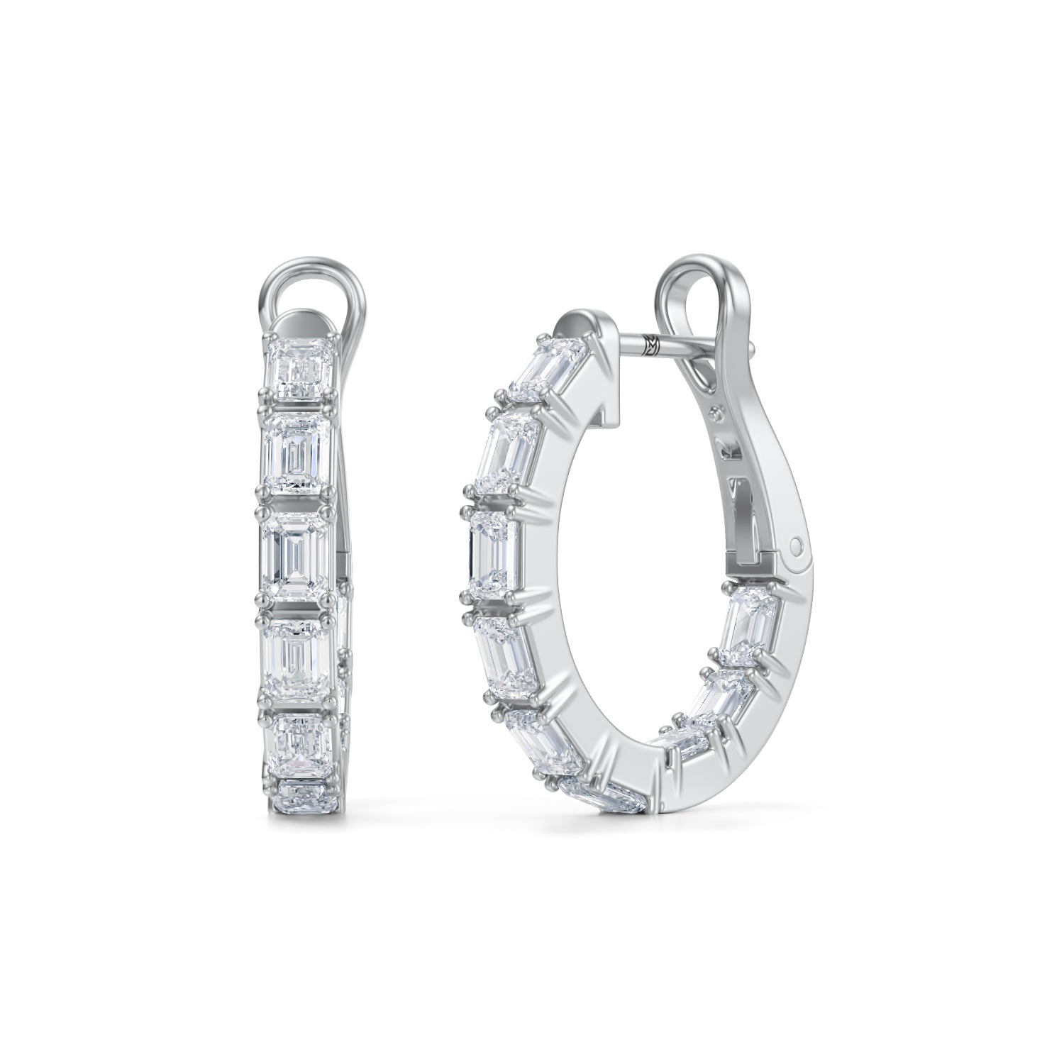 3 Carat Emerald Inside Out Lab Grown Diamond Hoop Earrings - Michael Gabriels