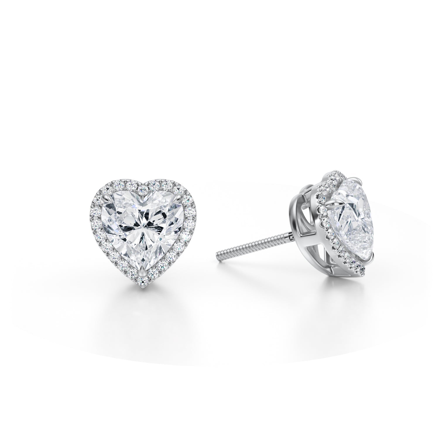 3 Carat Heart Shape Halo Stud Earrings - Michael Gabriels