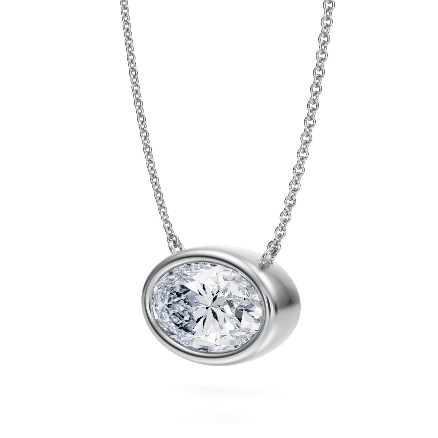 3 Carat Oval Bezel Solitaire Pendant Necklace - Michael Gabriels