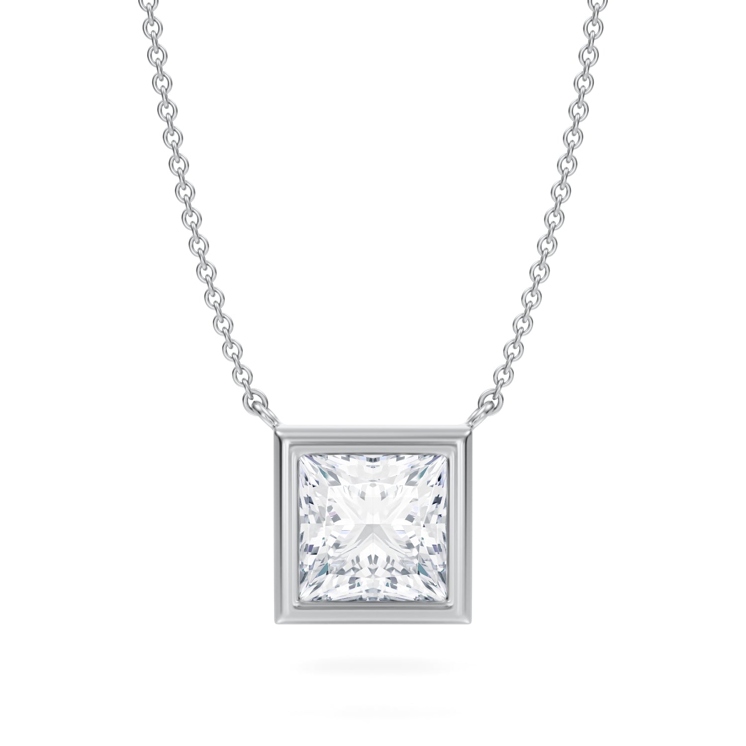 3 Carat Princess Cut Bezel Solitaire Pendant Necklace - Michael Gabriels