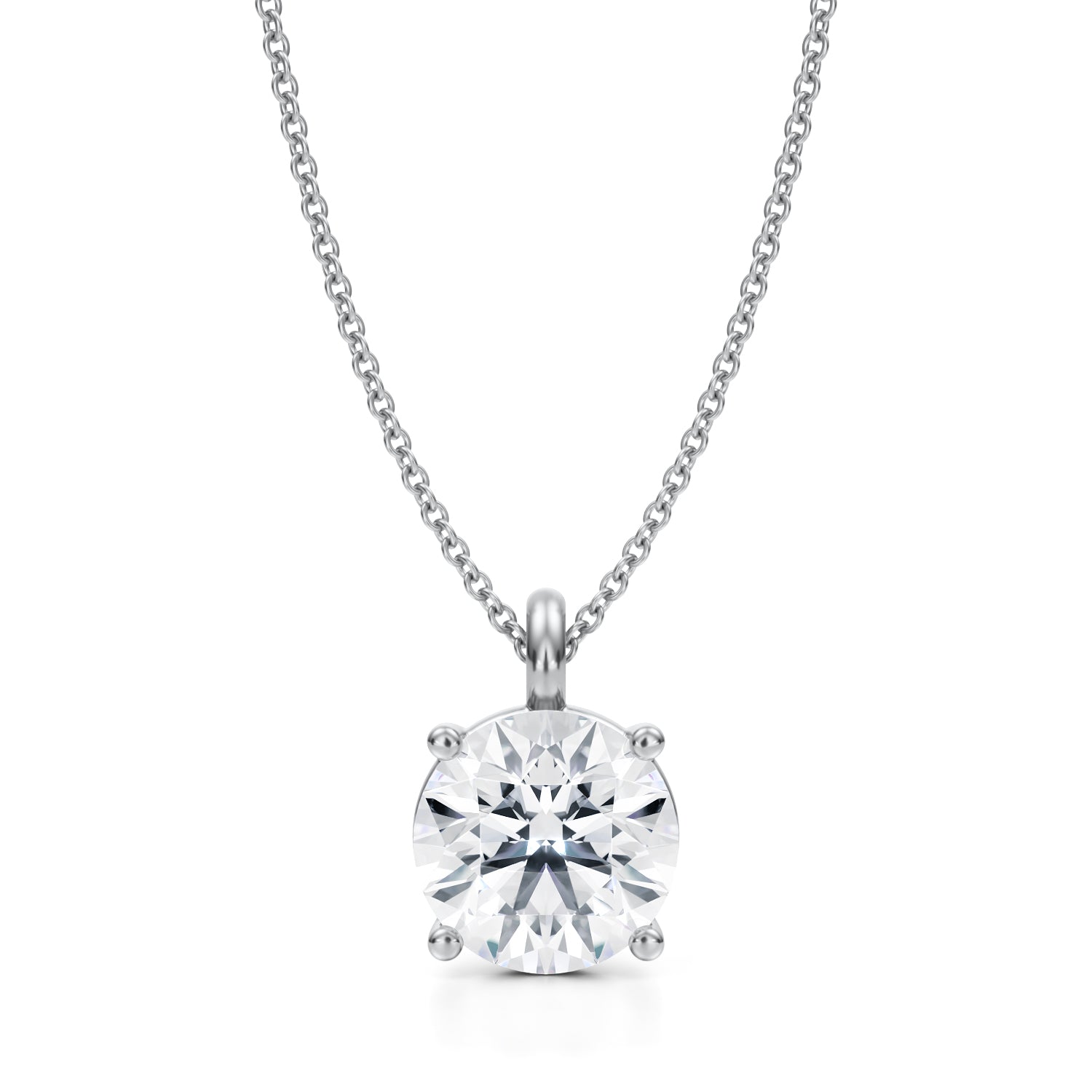 thumbnail interactive-video image 1 of 3 Ct Created Diamond Solitaire Pendant - 14K White Gold (18" Box Chain, D Color) 1 of 2