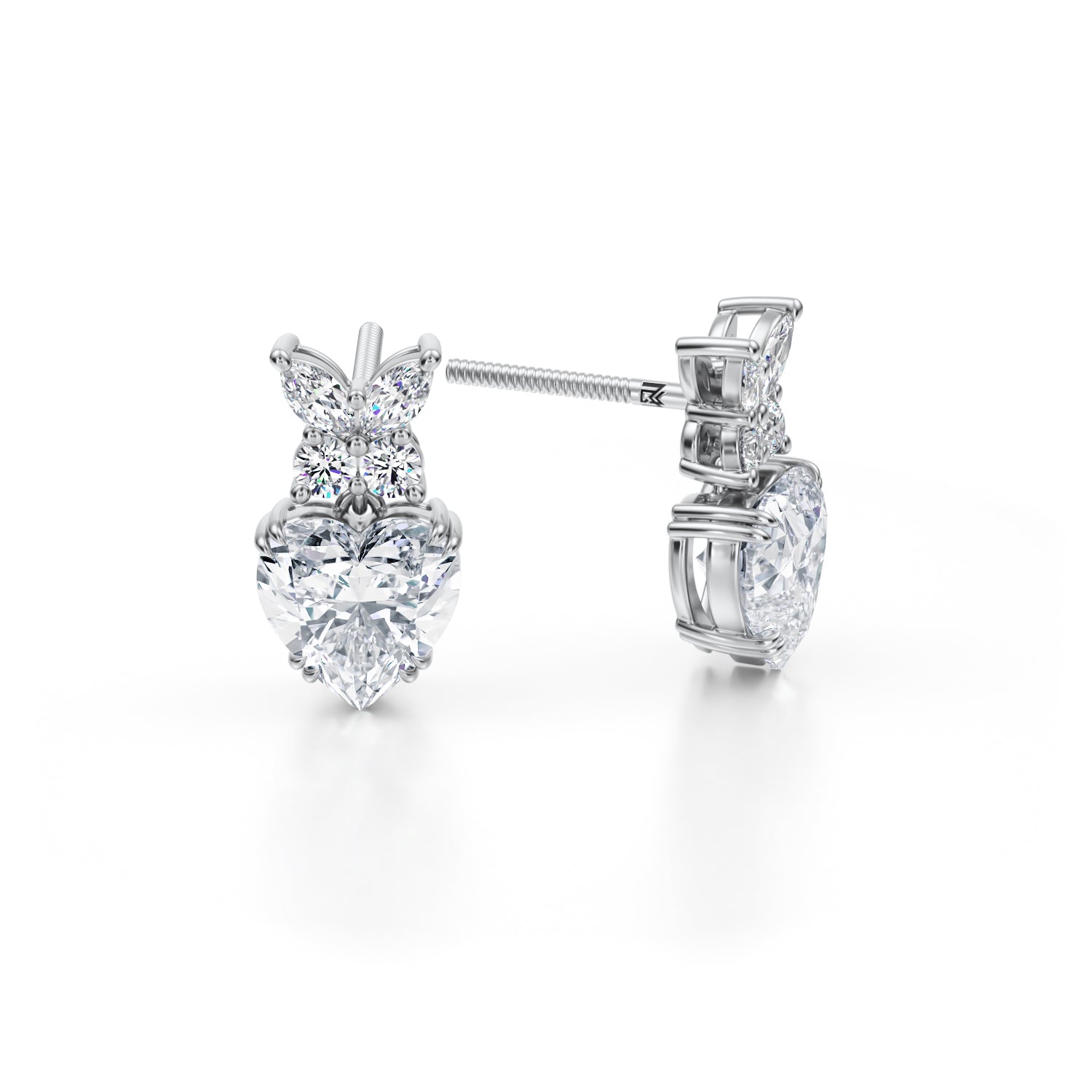 3 Ct Heart Shape Butterfly Cluster Stud Earrings - Michael Gabriels