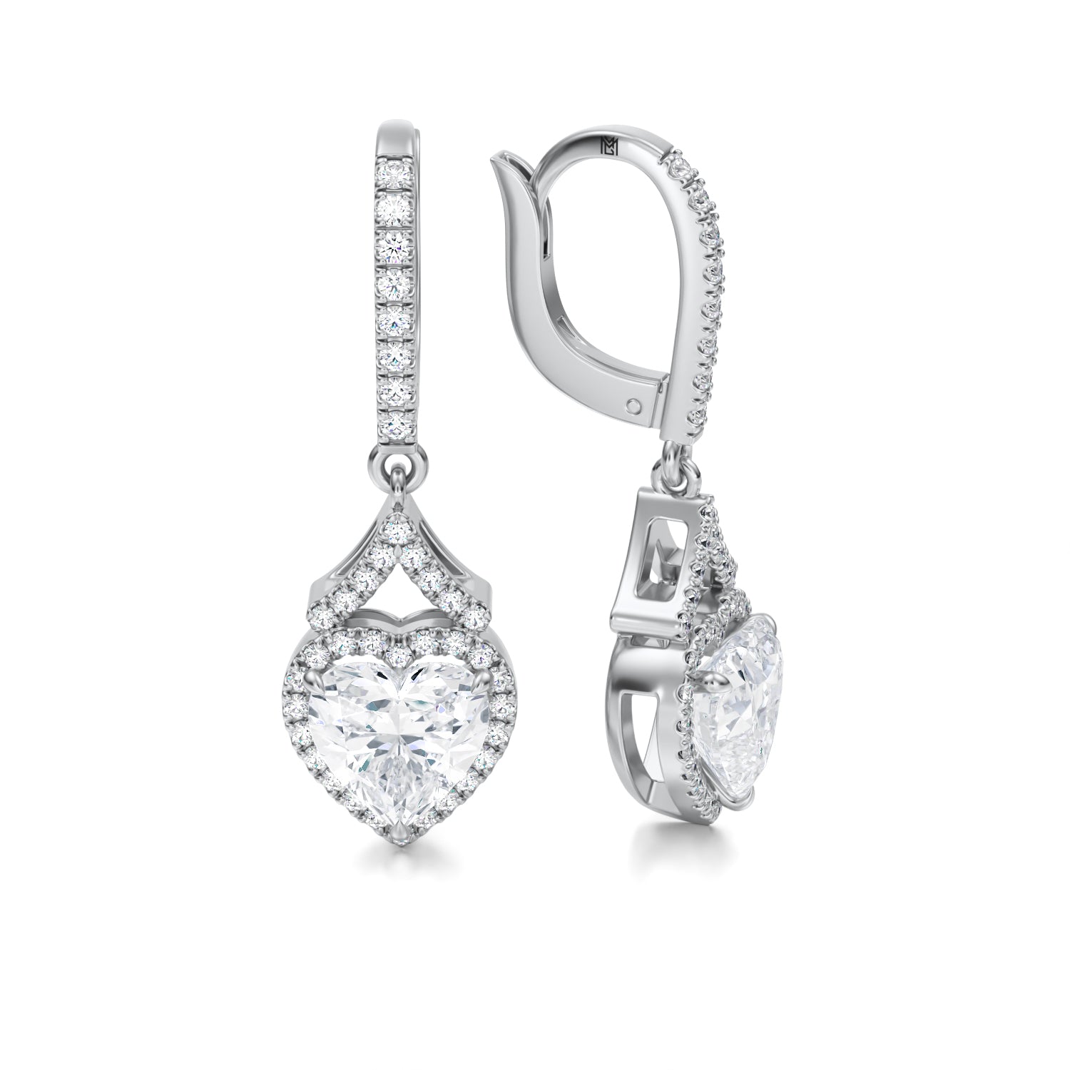 3 Ct Heart Shape Halo Drop Earrings - Michael Gabriels