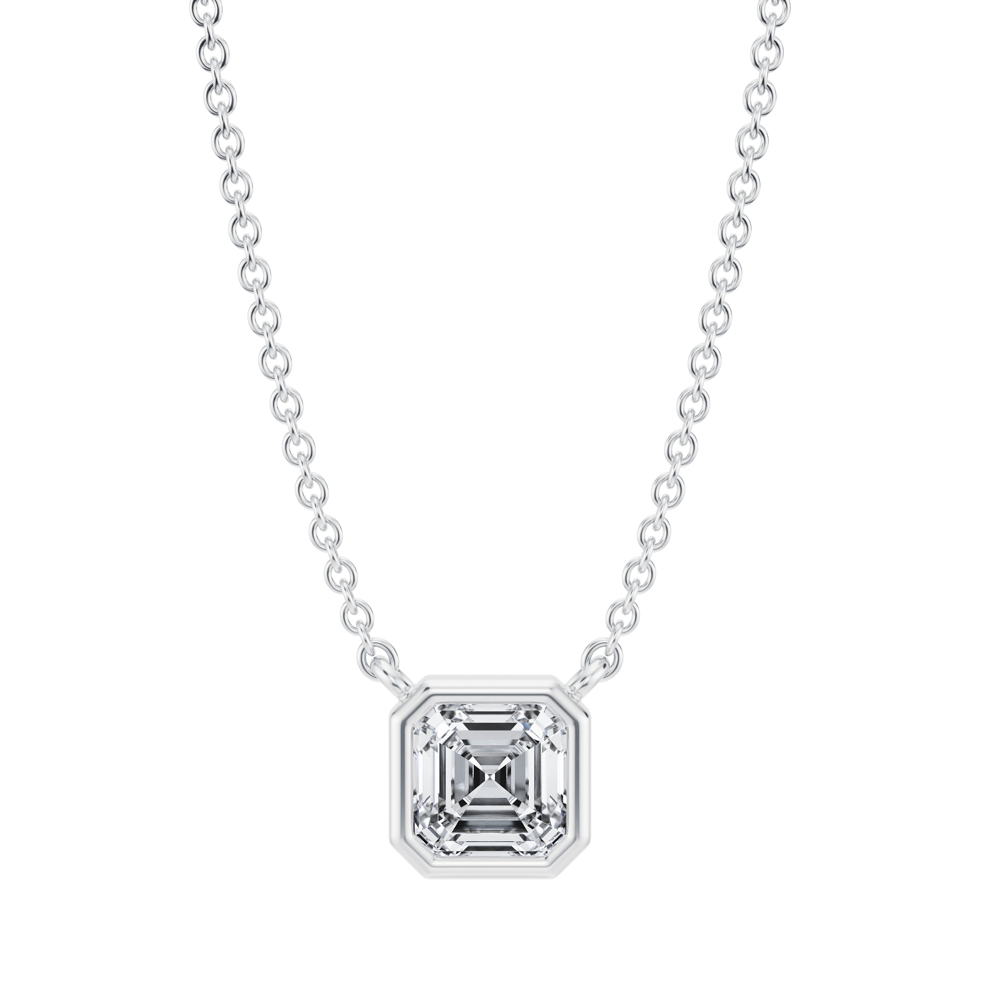 3/4 Carat Asscher Cut Bezel Solitaire Pendant Necklace - Michael Gabriels