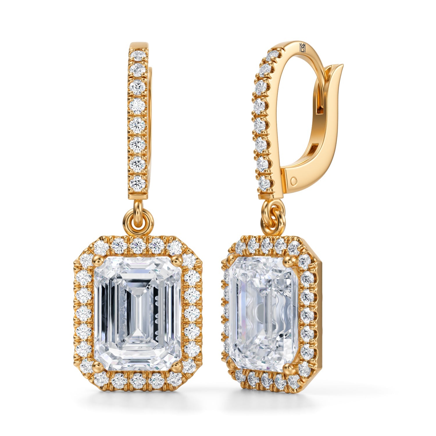 4 Carat Emerald Halo Drop Earrings - Michael Gabriels