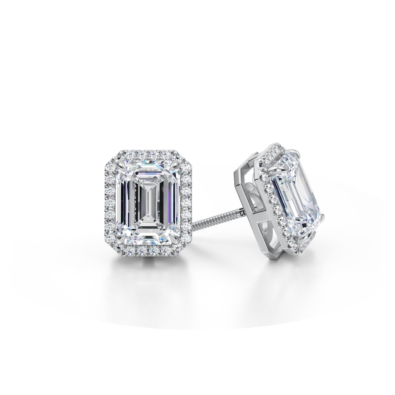 4 Carat Emerald Halo Stud Earrings - Michael Gabriels