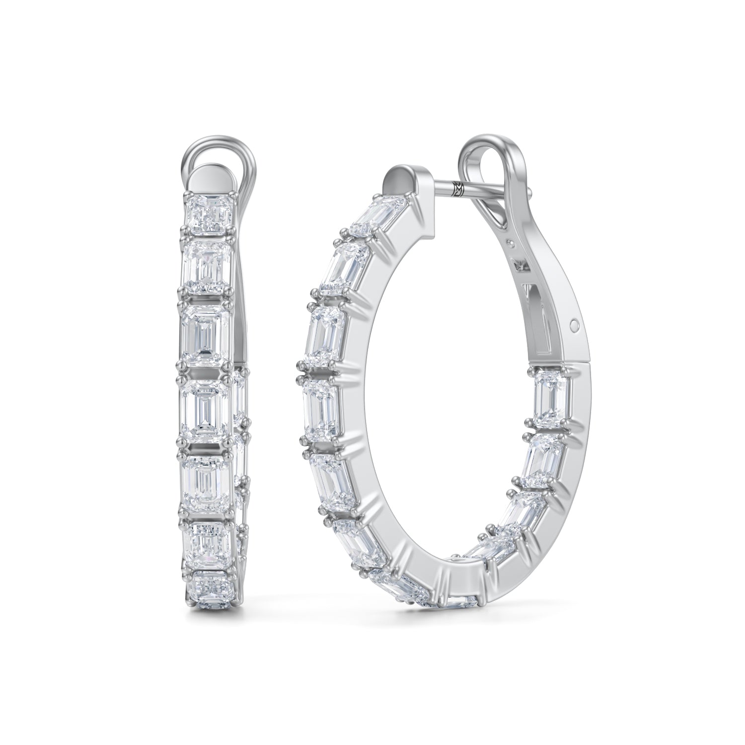 4 Carat Emerald Inside Out Lab Grown Diamond Hoop Earrings - Michael Gabriels