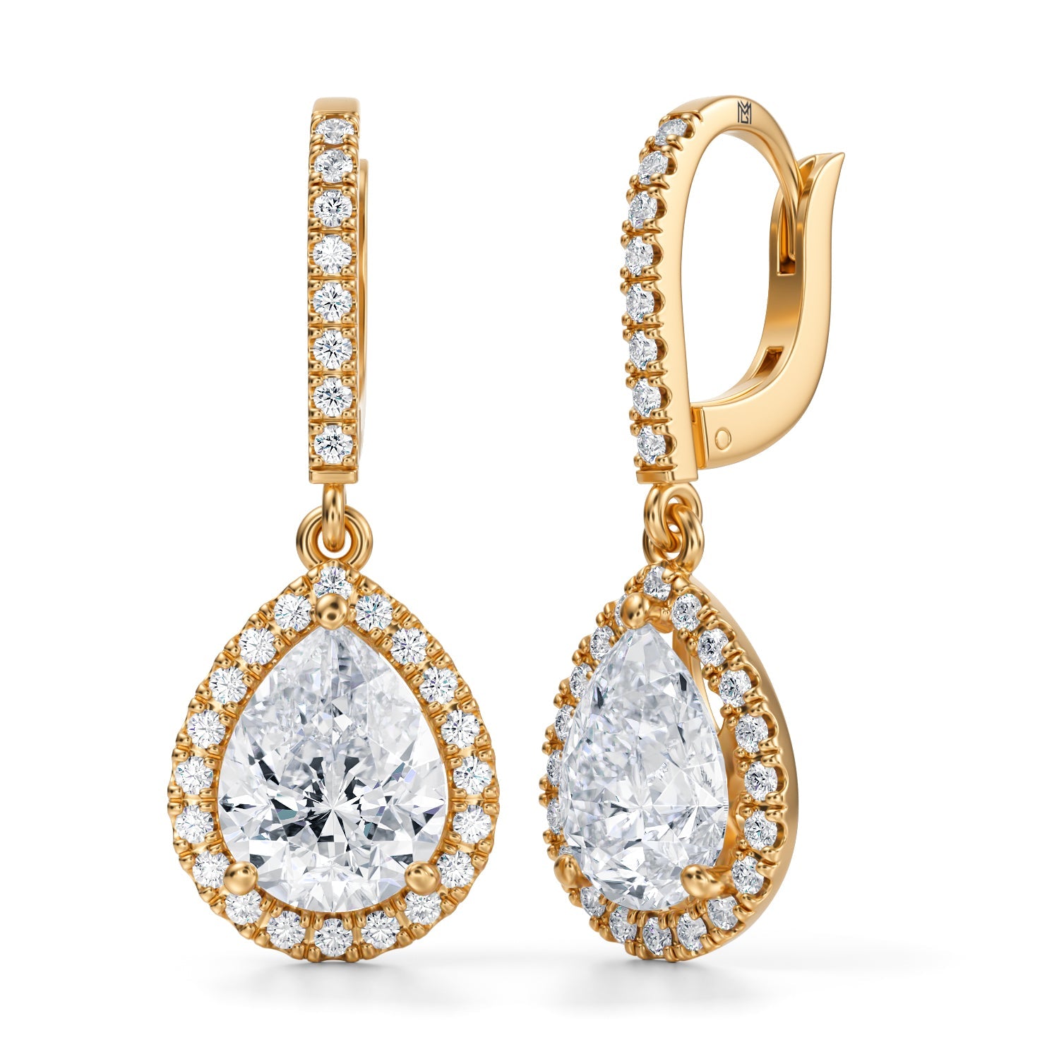 4 Carat Pear Halo Drop Earrings - Michael Gabriels