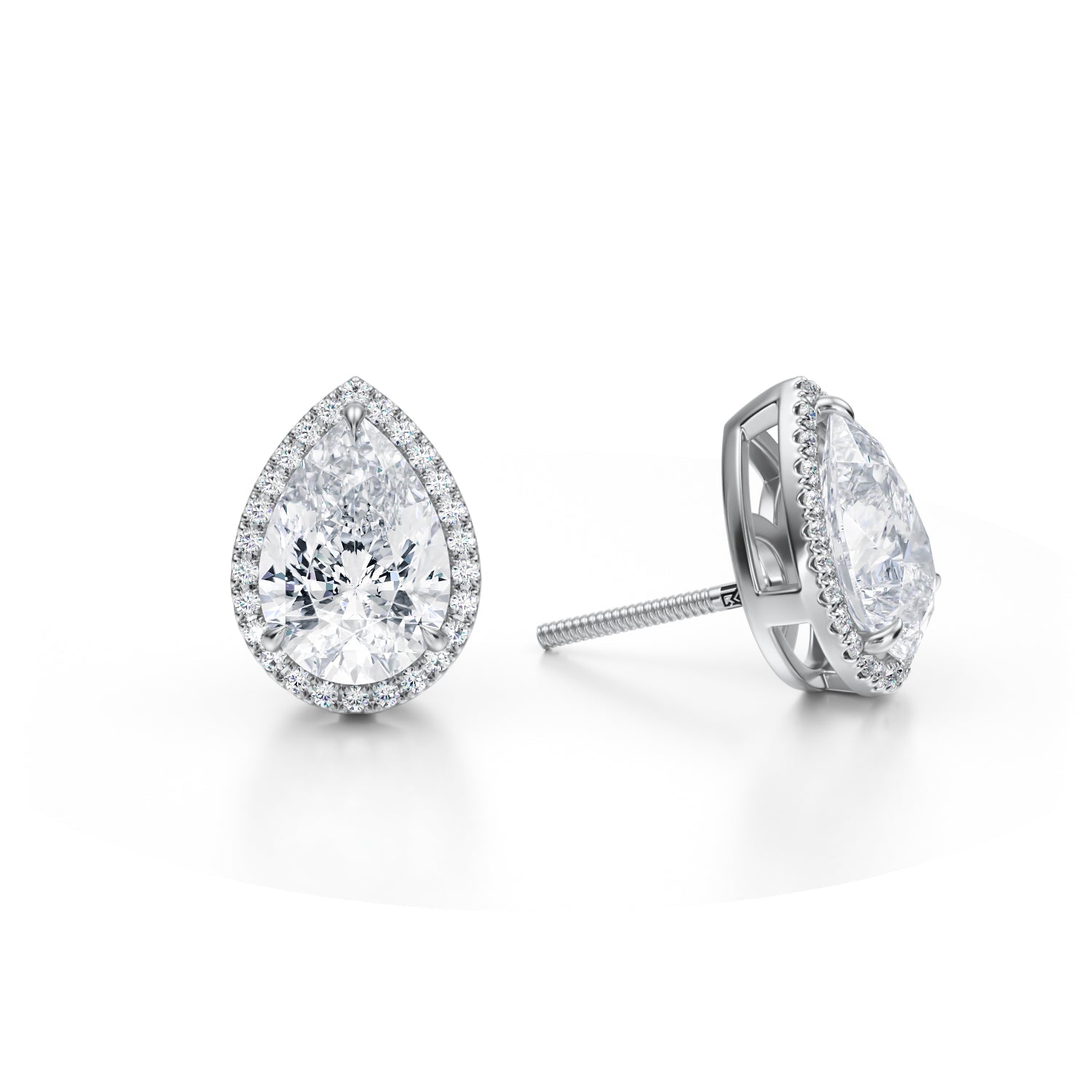 4 Carat Pear Halo Stud Earrings - Michael Gabriels