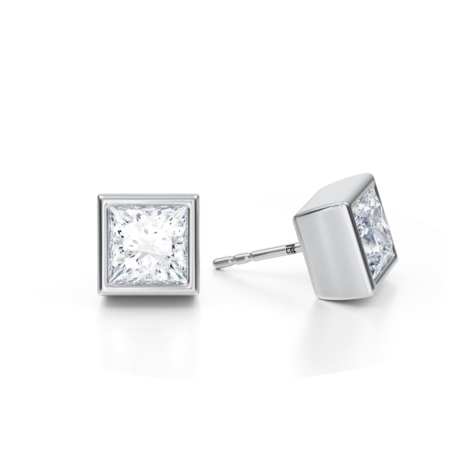 4 Carat Princess Cut Bezel Stud Lab Grown Diamond Earrings - Michael Gabriels