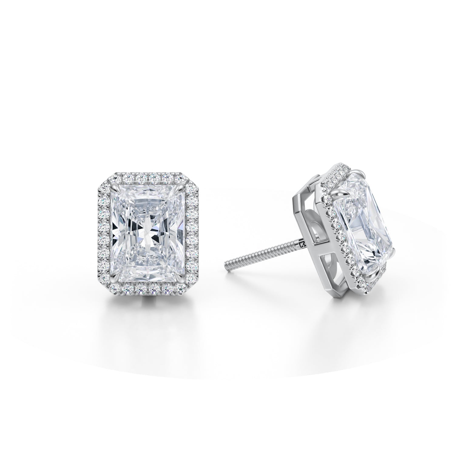 4 Carat Radiant Halo Stud Earrings - Michael Gabriels
