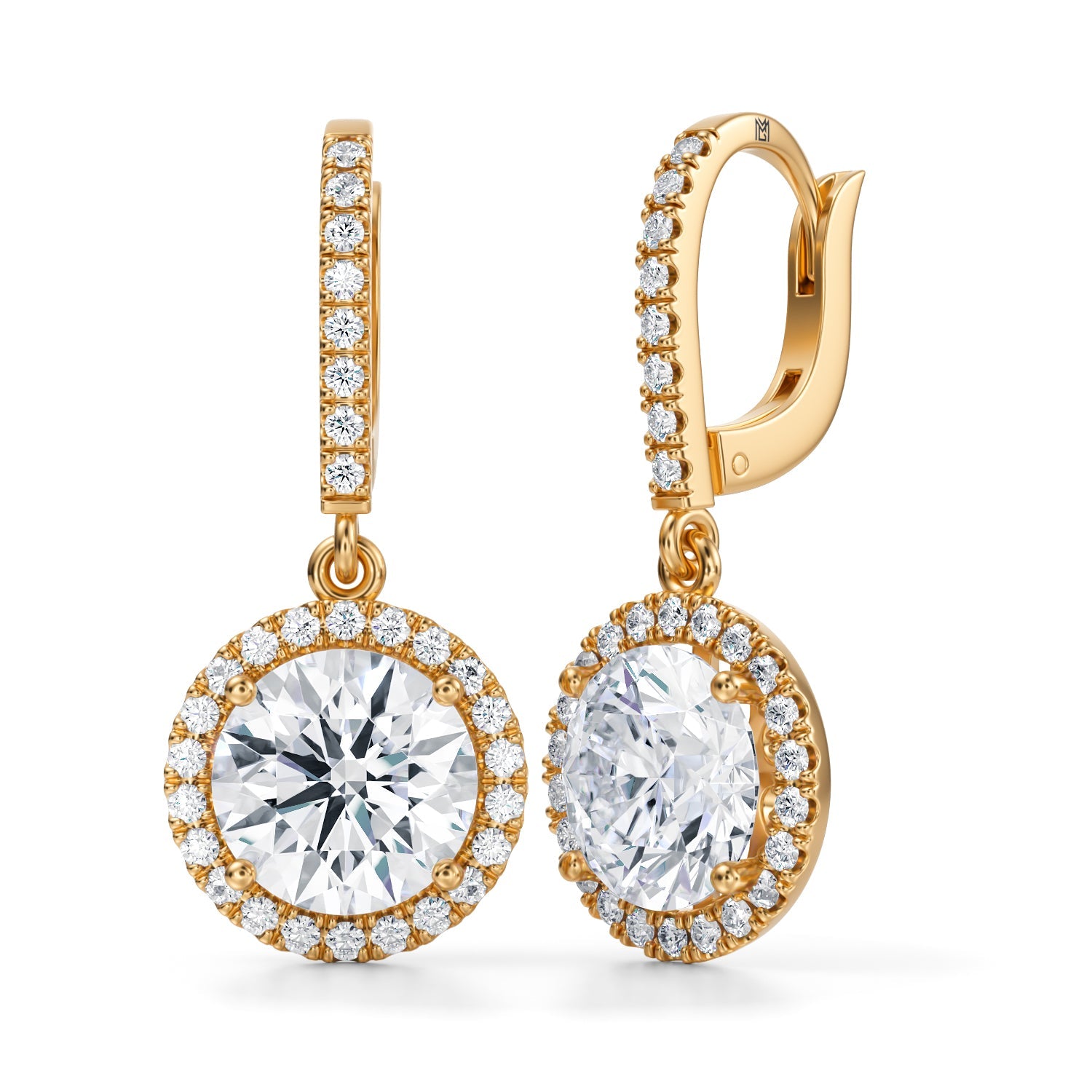 4 Carat Round Halo Drop Earrings - Michael Gabriels