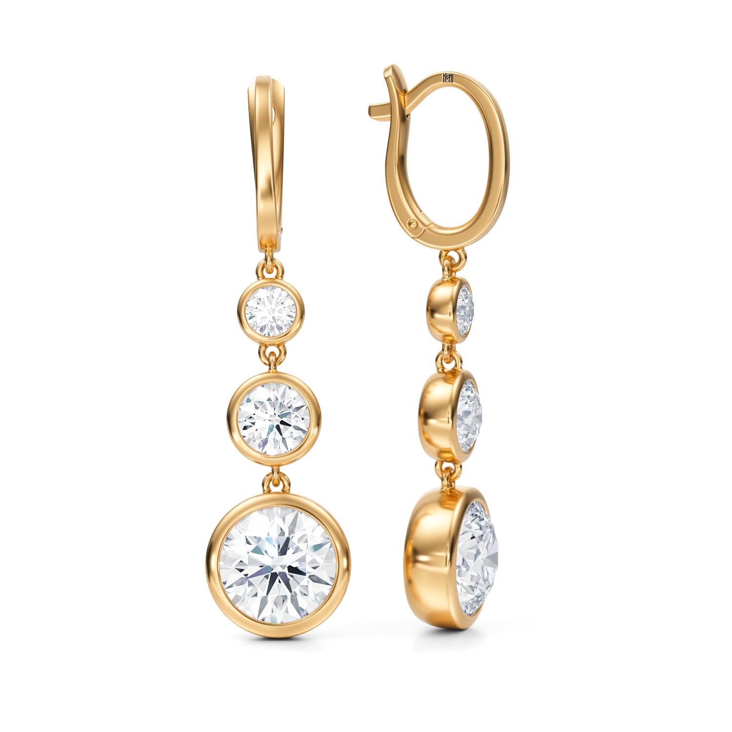 4 Carat Round Three Stone Drop Earrings - Michael Gabriels