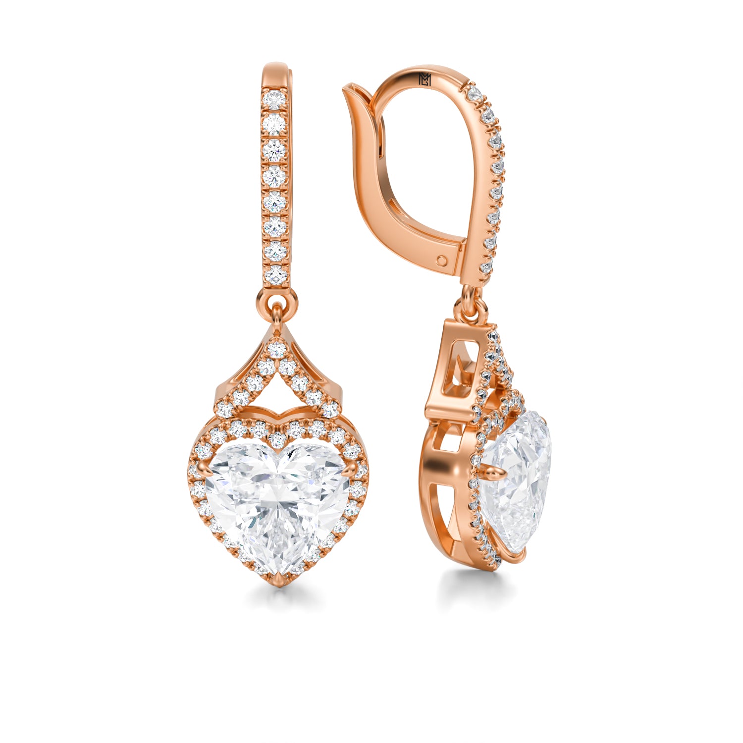 4 Ct Heart Shape Halo Drop Earrings - Michael Gabriels