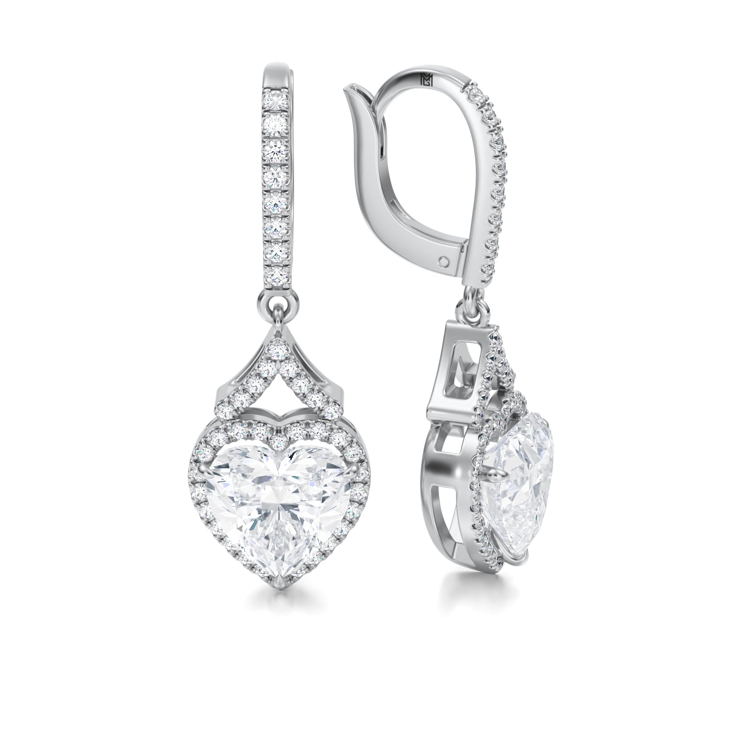 4 Ct Heart Shape Halo Drop Earrings - Michael Gabriels